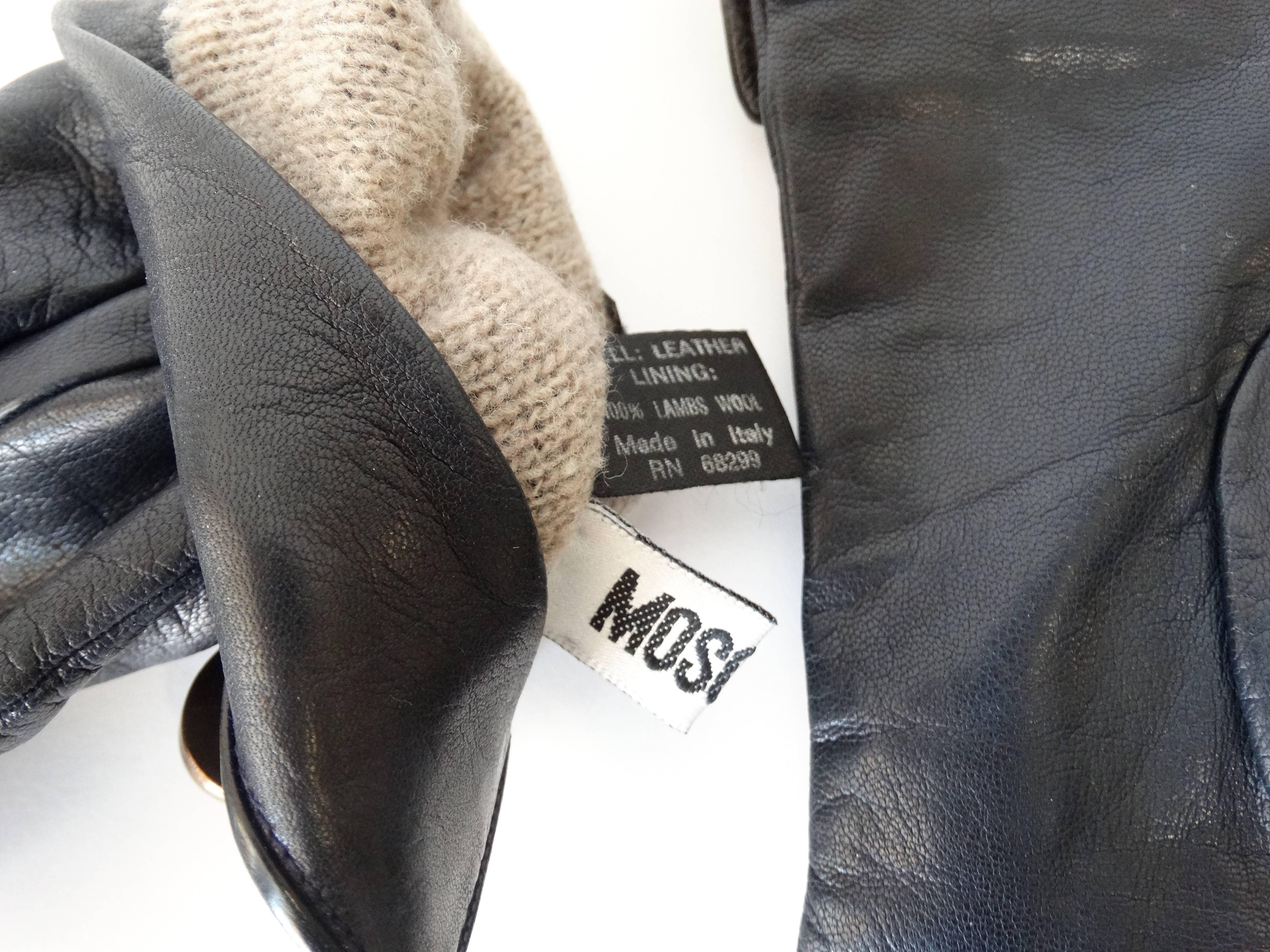 1990s Moschino Navy Leather Gloves For Sale 2