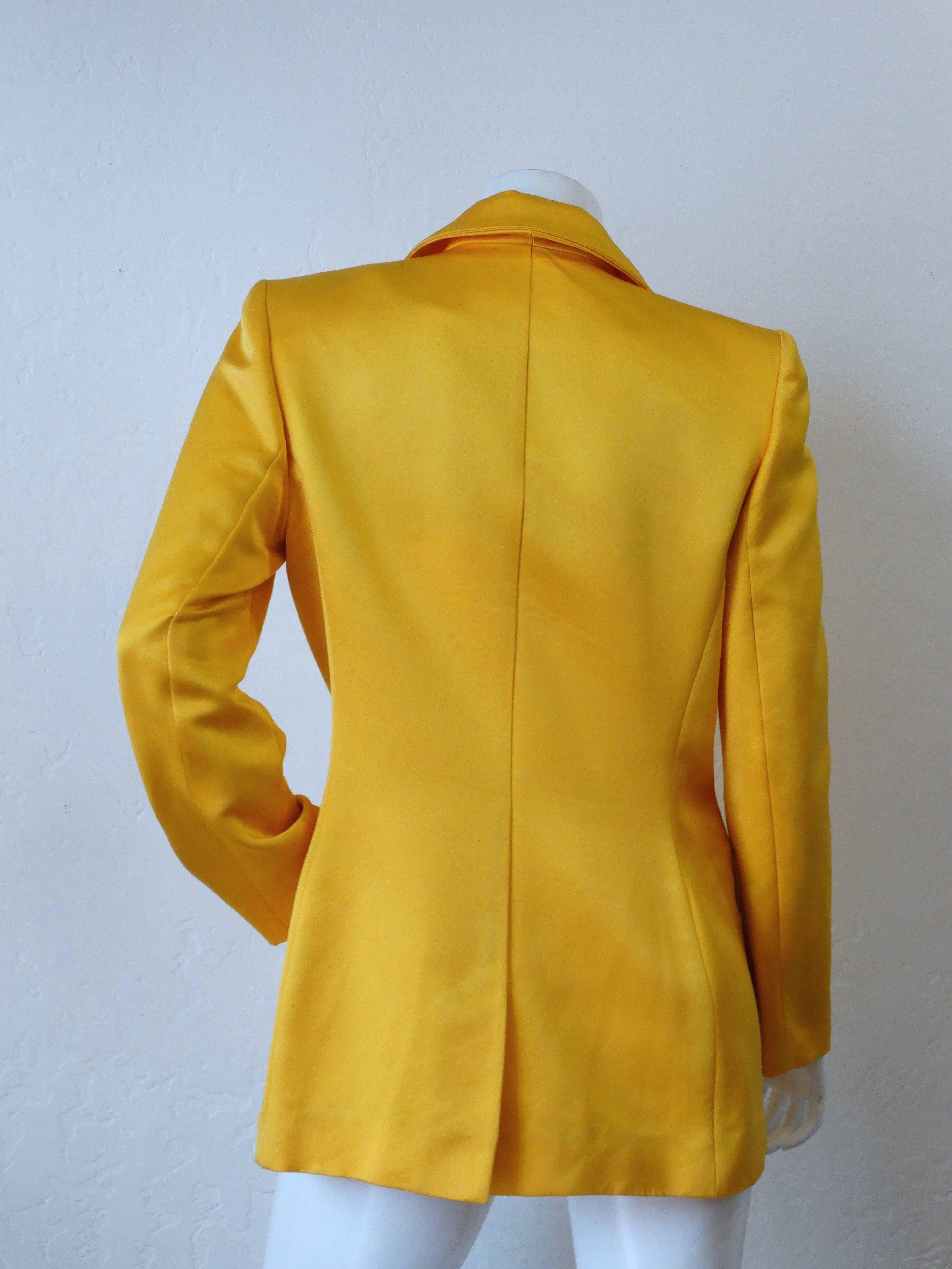 1980s Pam McMahon Couture Satin Yellow Blazer 2