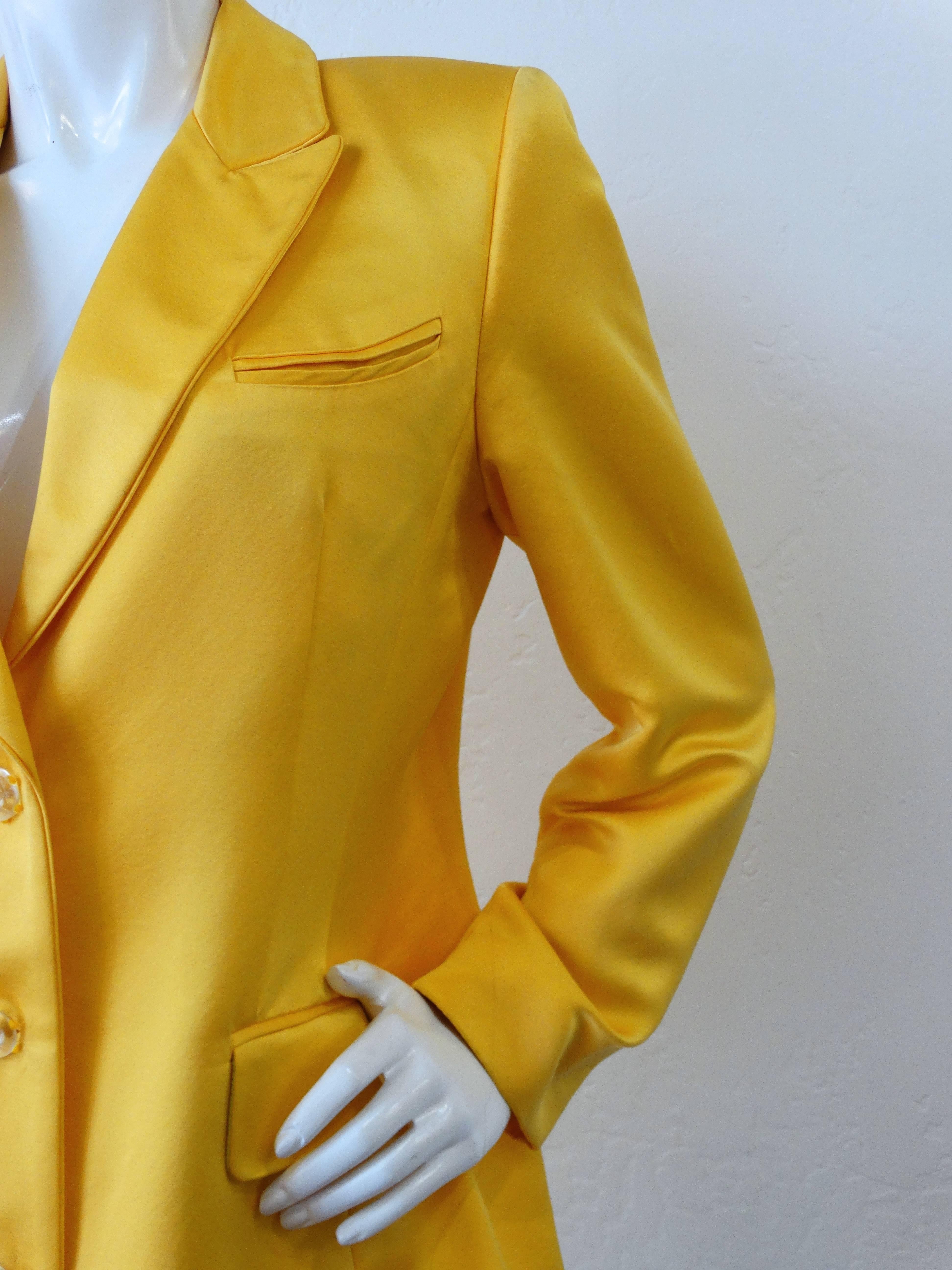 1980s Pam McMahon Couture Satin Yellow Blazer In Excellent Condition In Scottsdale, AZ
