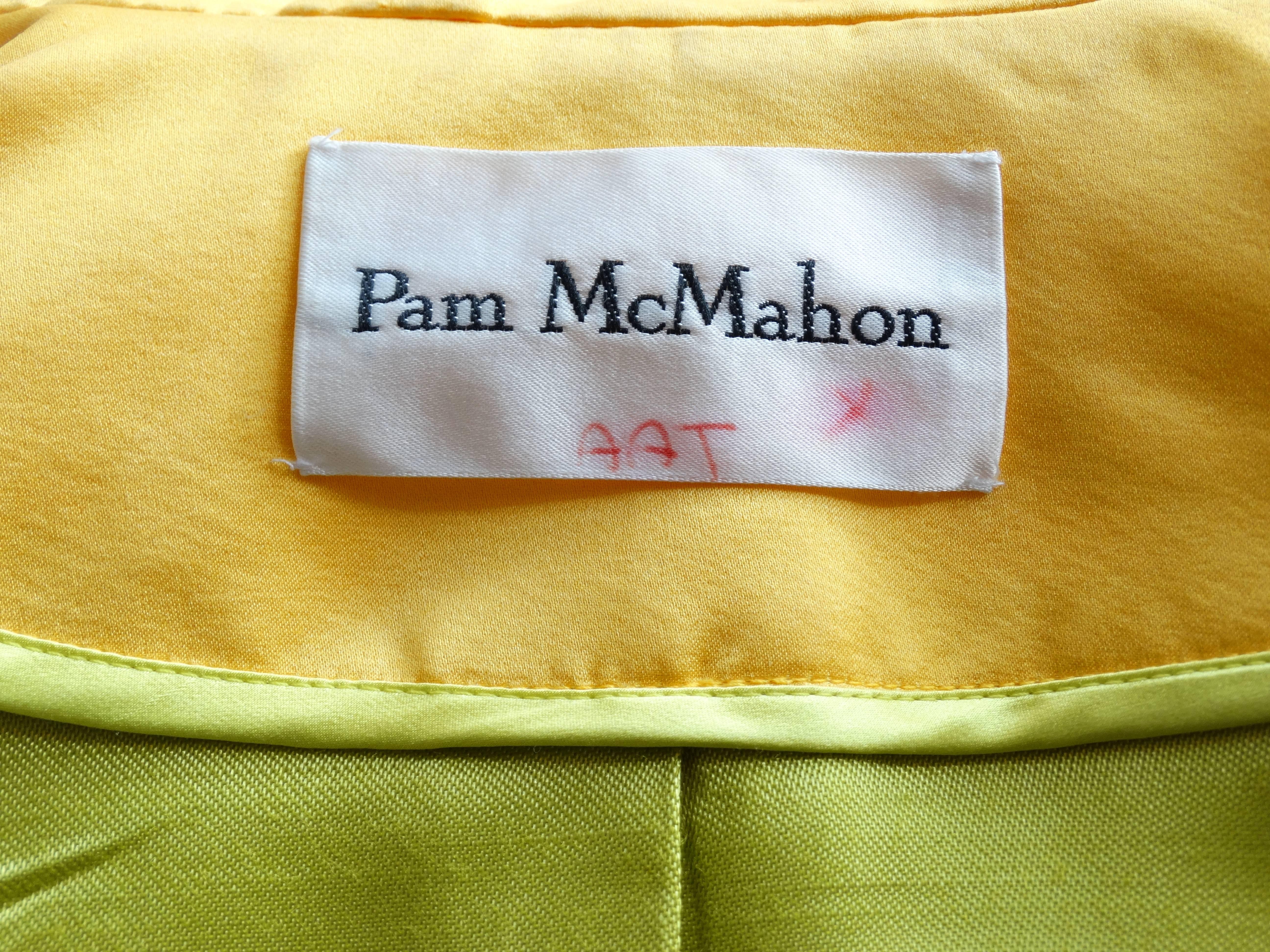1980s Pam McMahon Couture Satin Yellow Blazer 1