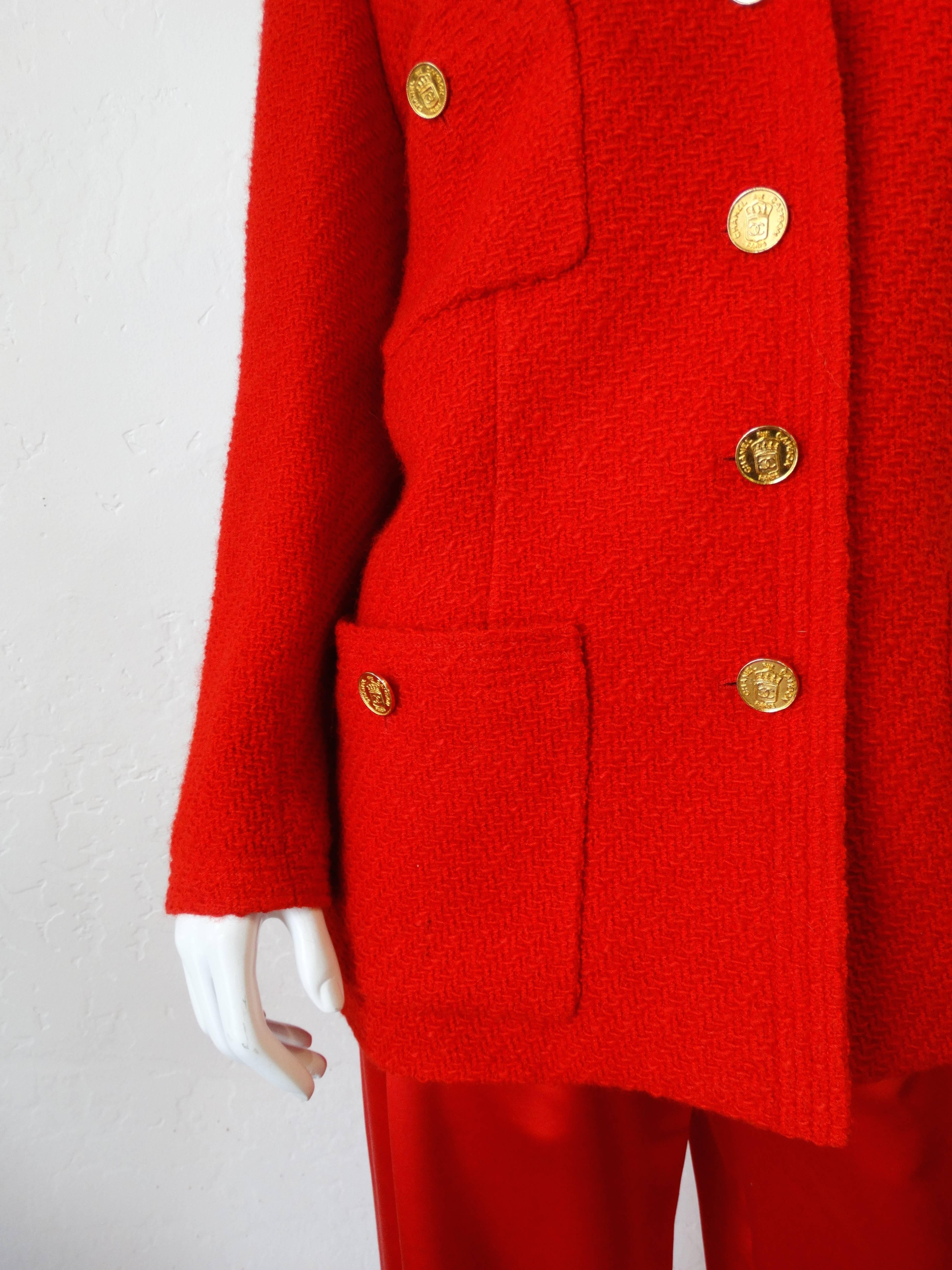 1990s Chanel Lipstick Red Tweed Jacket In Excellent Condition In Scottsdale, AZ
