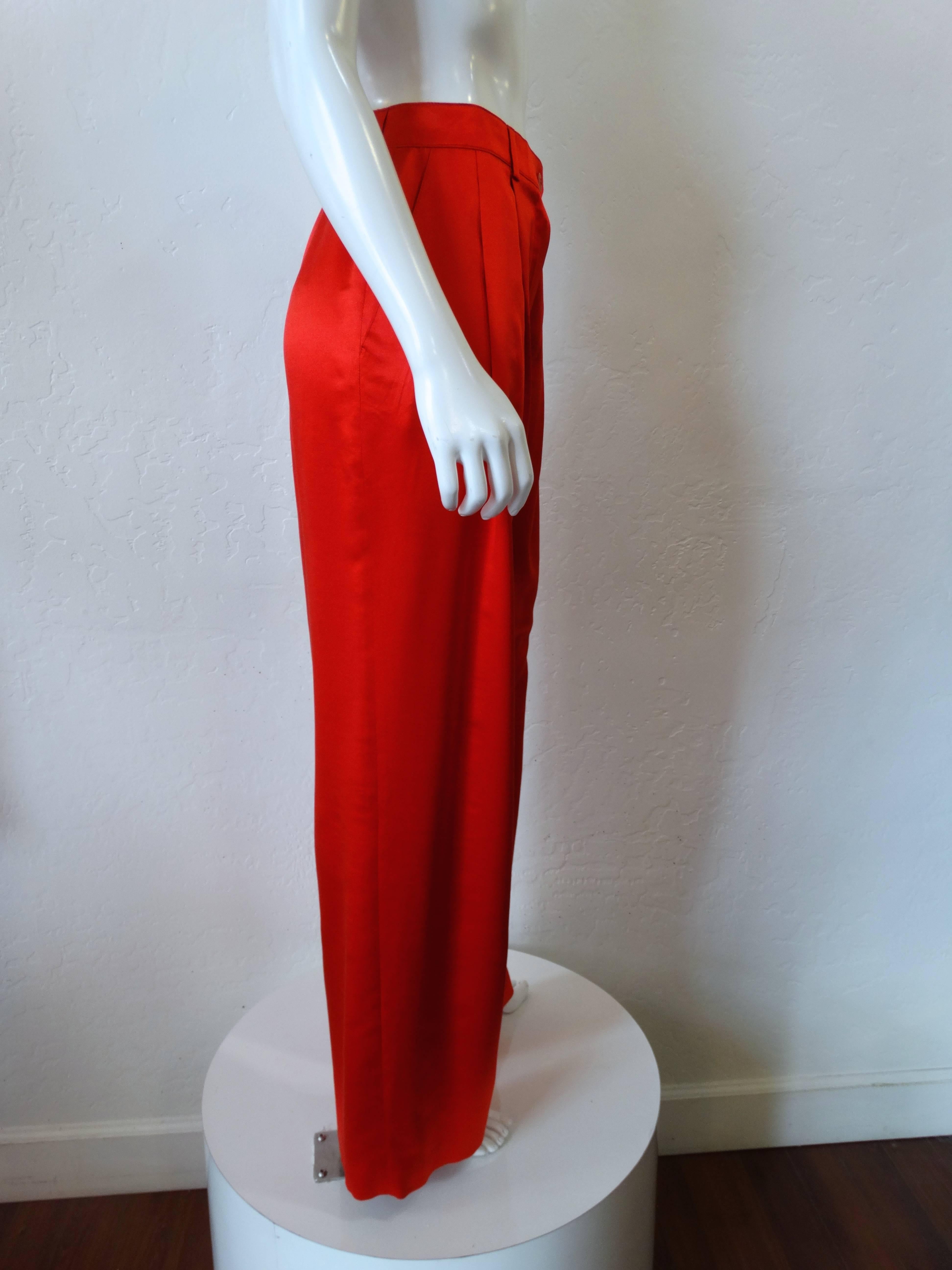 red silk trousers