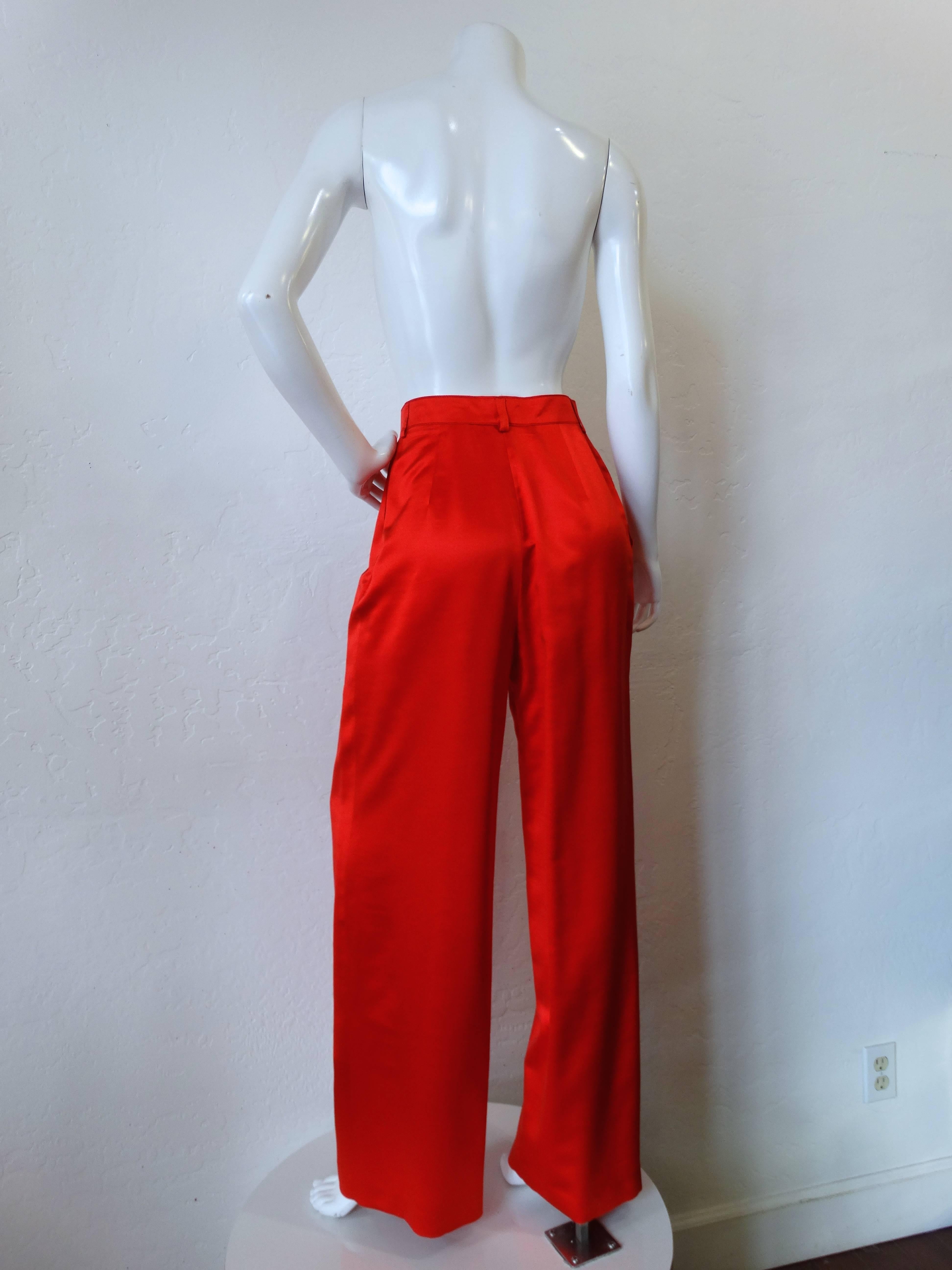 red silk pants