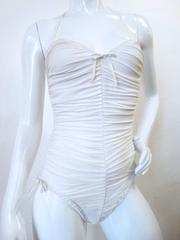 1980s Yves Saint Laurent White Ruched Swimsuit