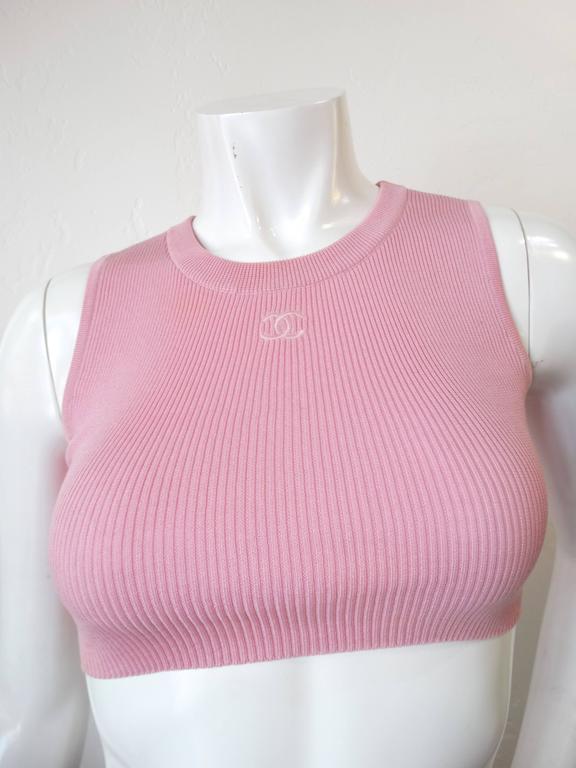 1990s Chanel Baby Pink Sleeveless Cropped Top at 1stDibs