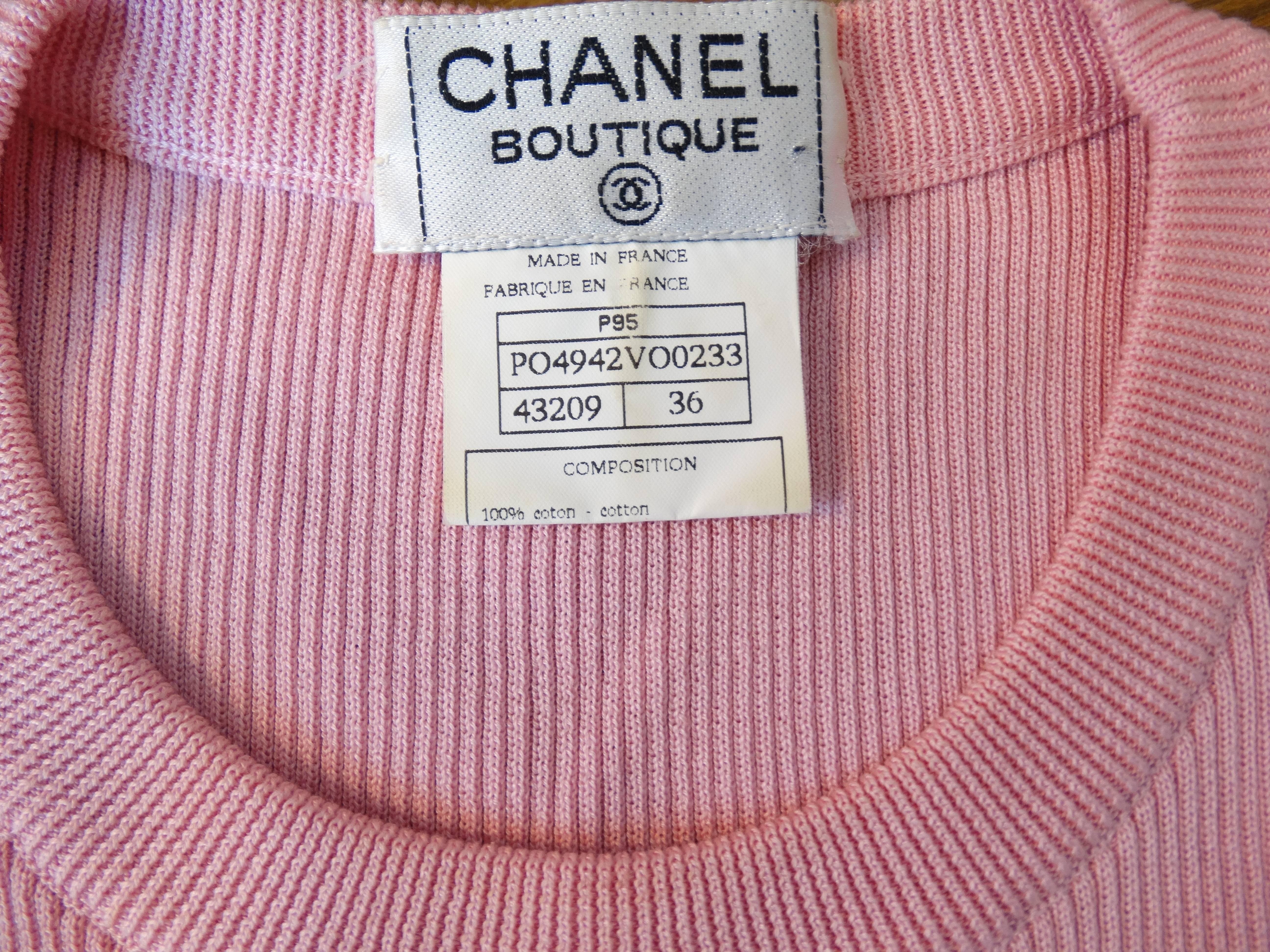 1990s Chanel Baby Pink Sleeveless Cropped Top In Good Condition In Scottsdale, AZ