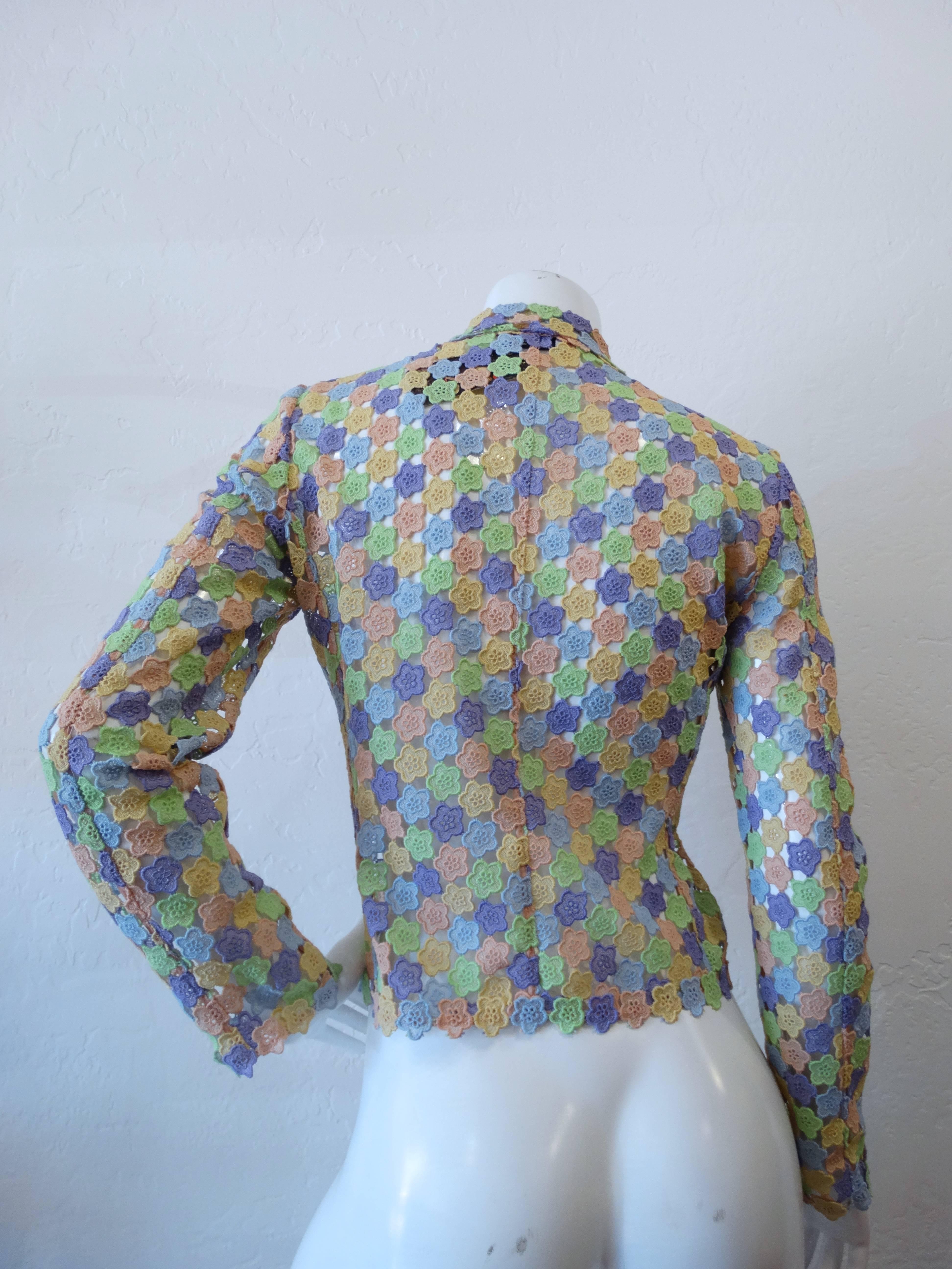 Gray 1990s Moschino Cheap & Chic Pastel Floral Blouse