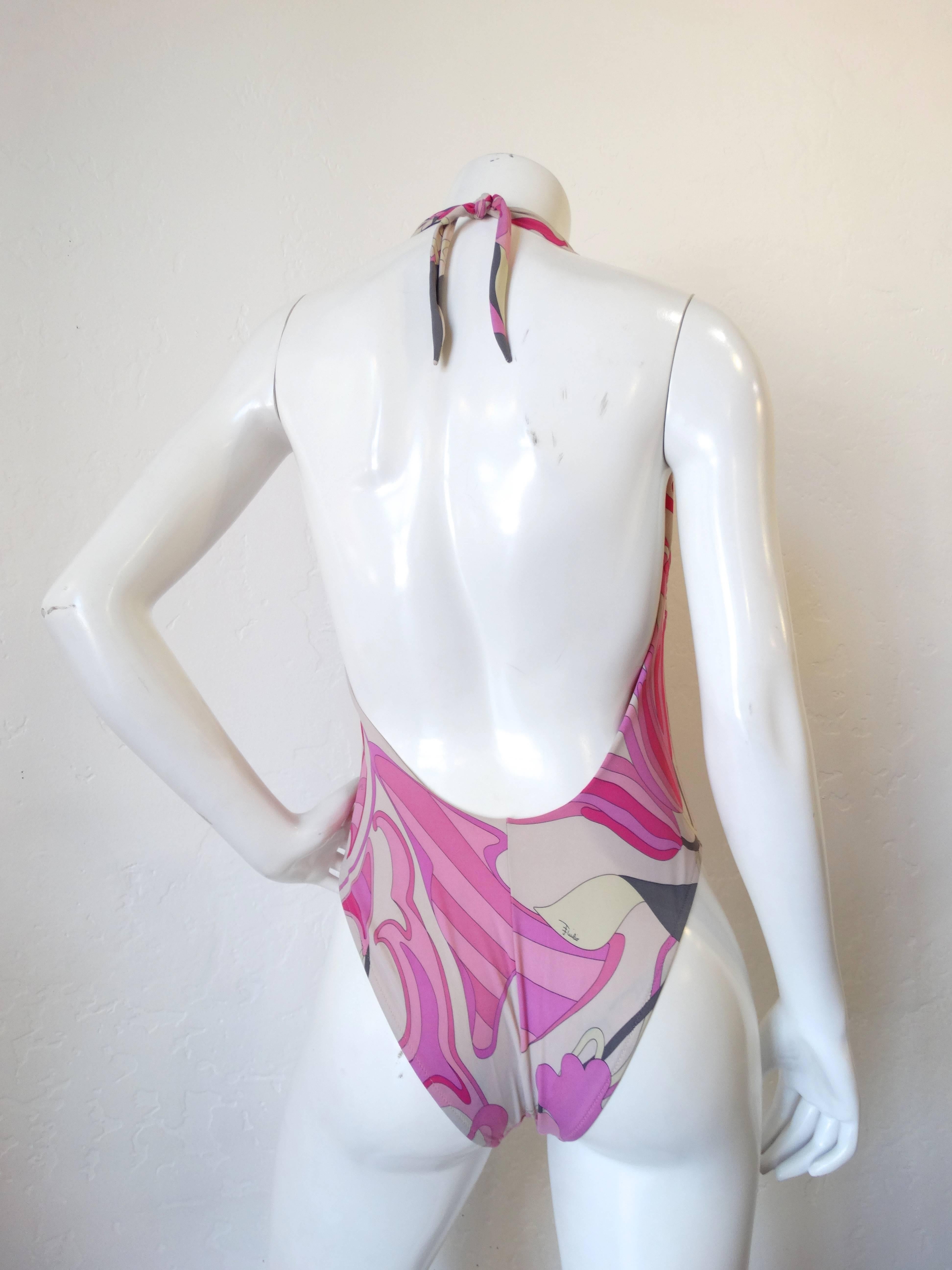 Emilio Pucci Pink Printed Deep V Halter Swimsuit  1
