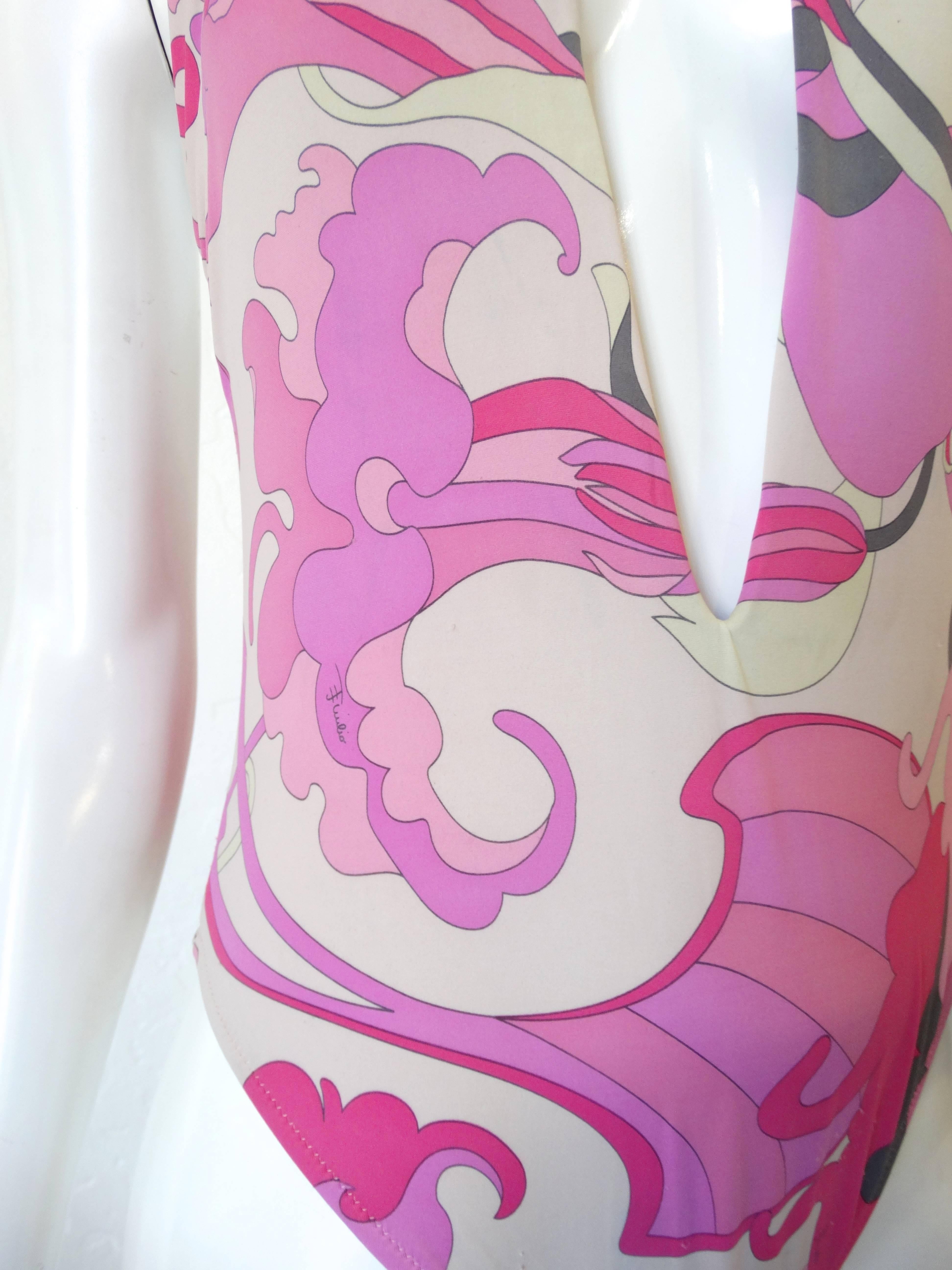 Emilio Pucci Pink Printed Deep V Halter Swimsuit  2