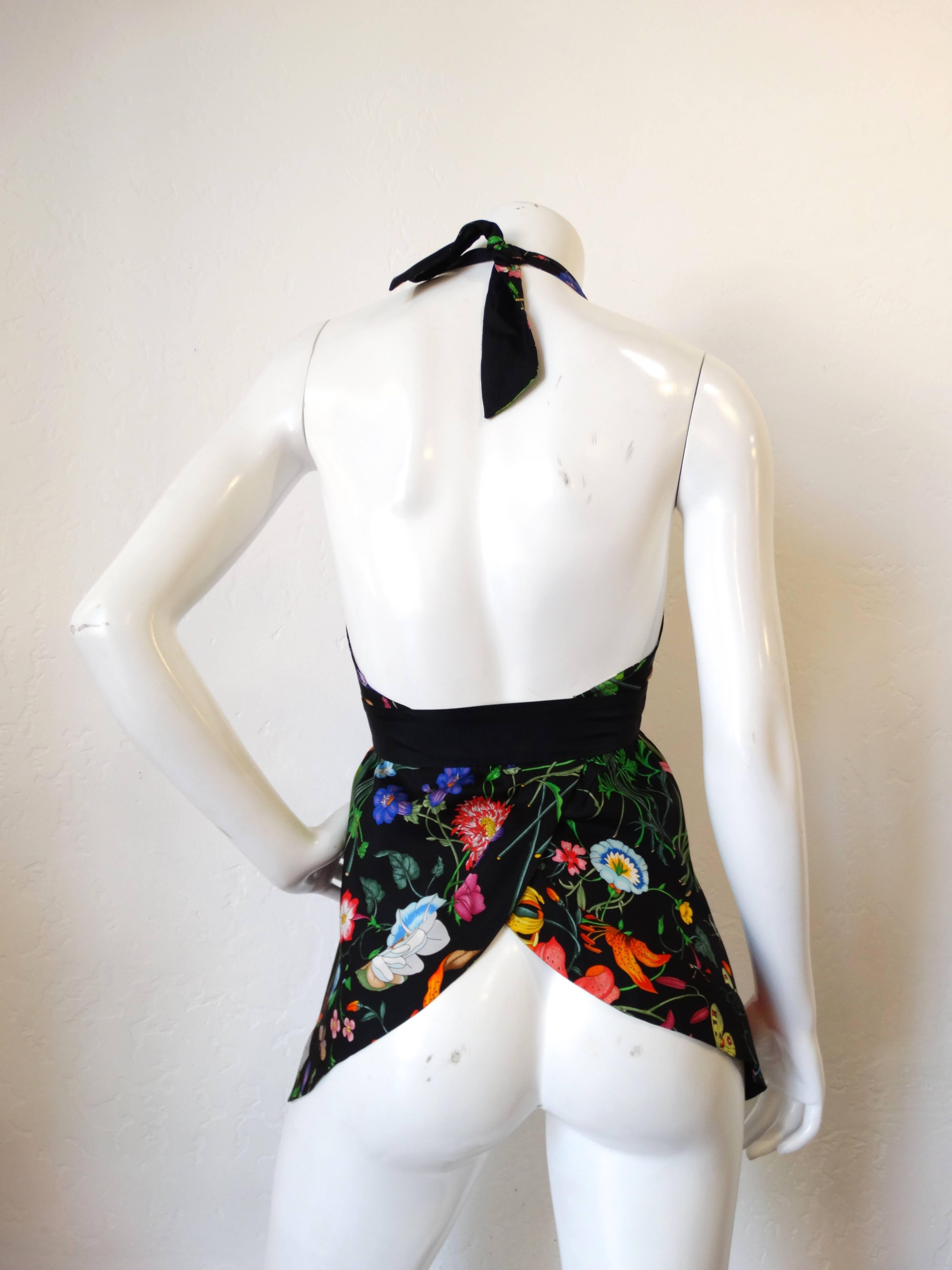 2000s Gucci Flora Silk Halter Blouse In Excellent Condition In Scottsdale, AZ