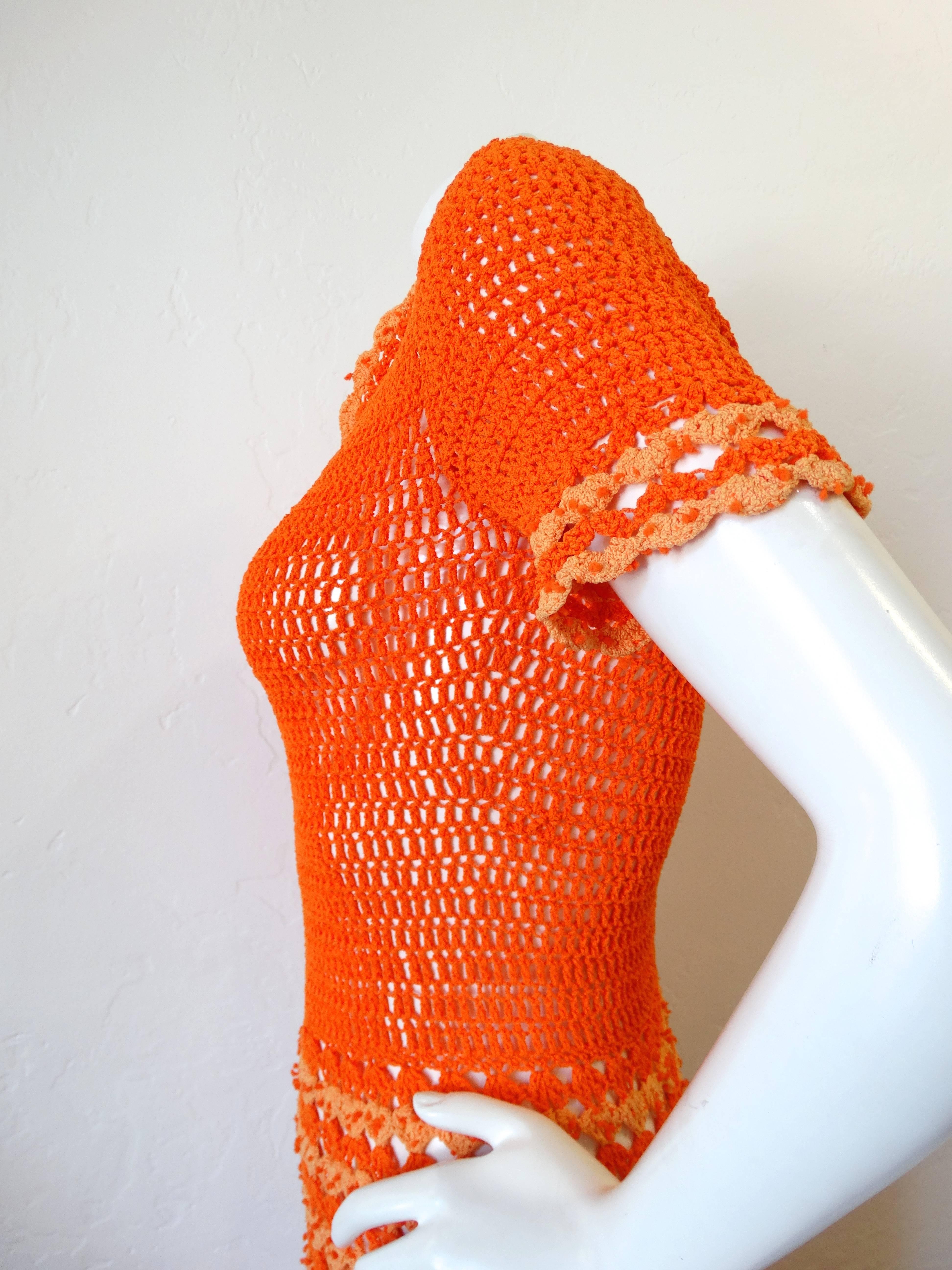 Fabulous 1970s Orange Crochet Gown 2
