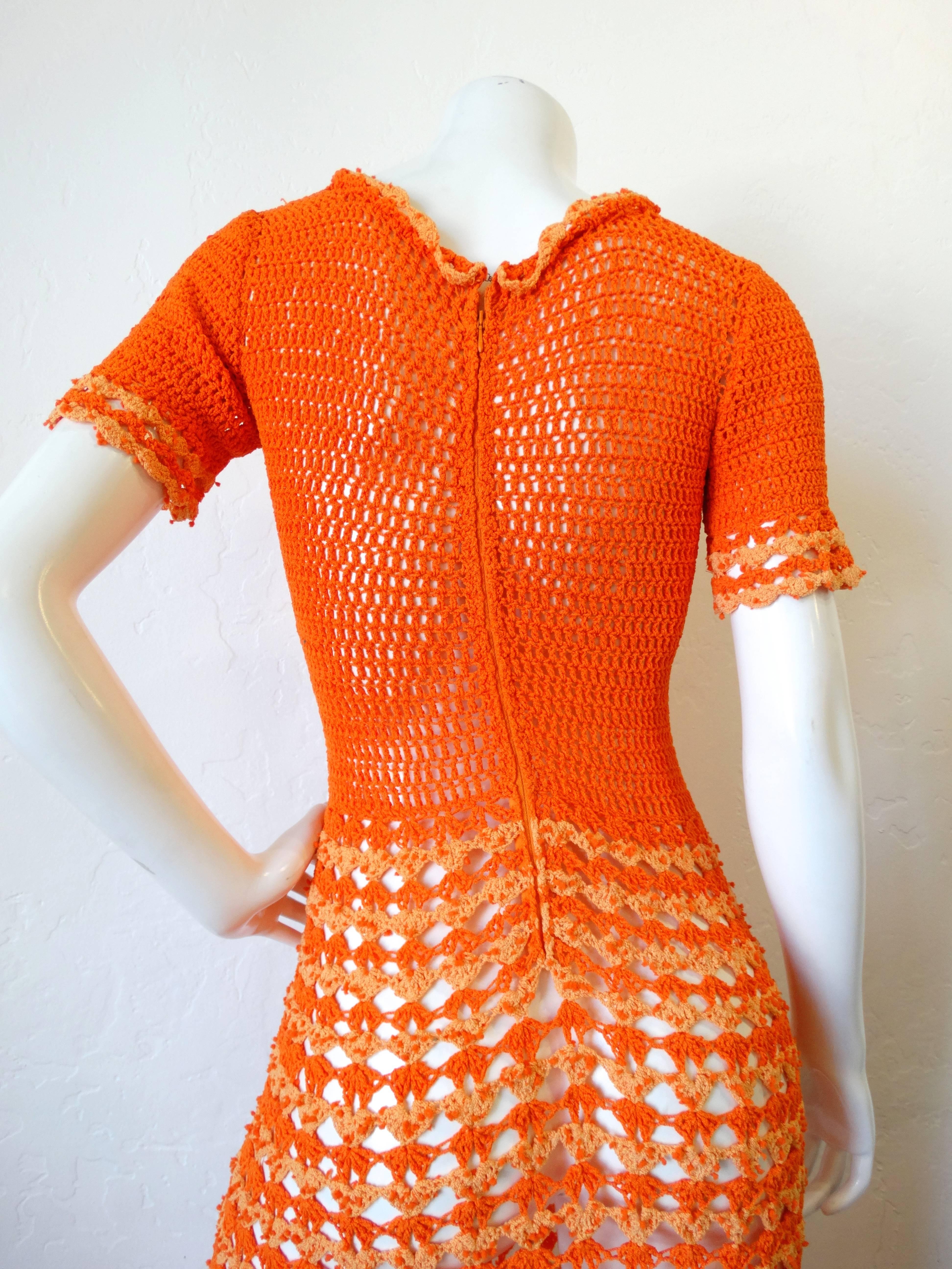 Fabulous 1970s Orange Crochet Gown 4