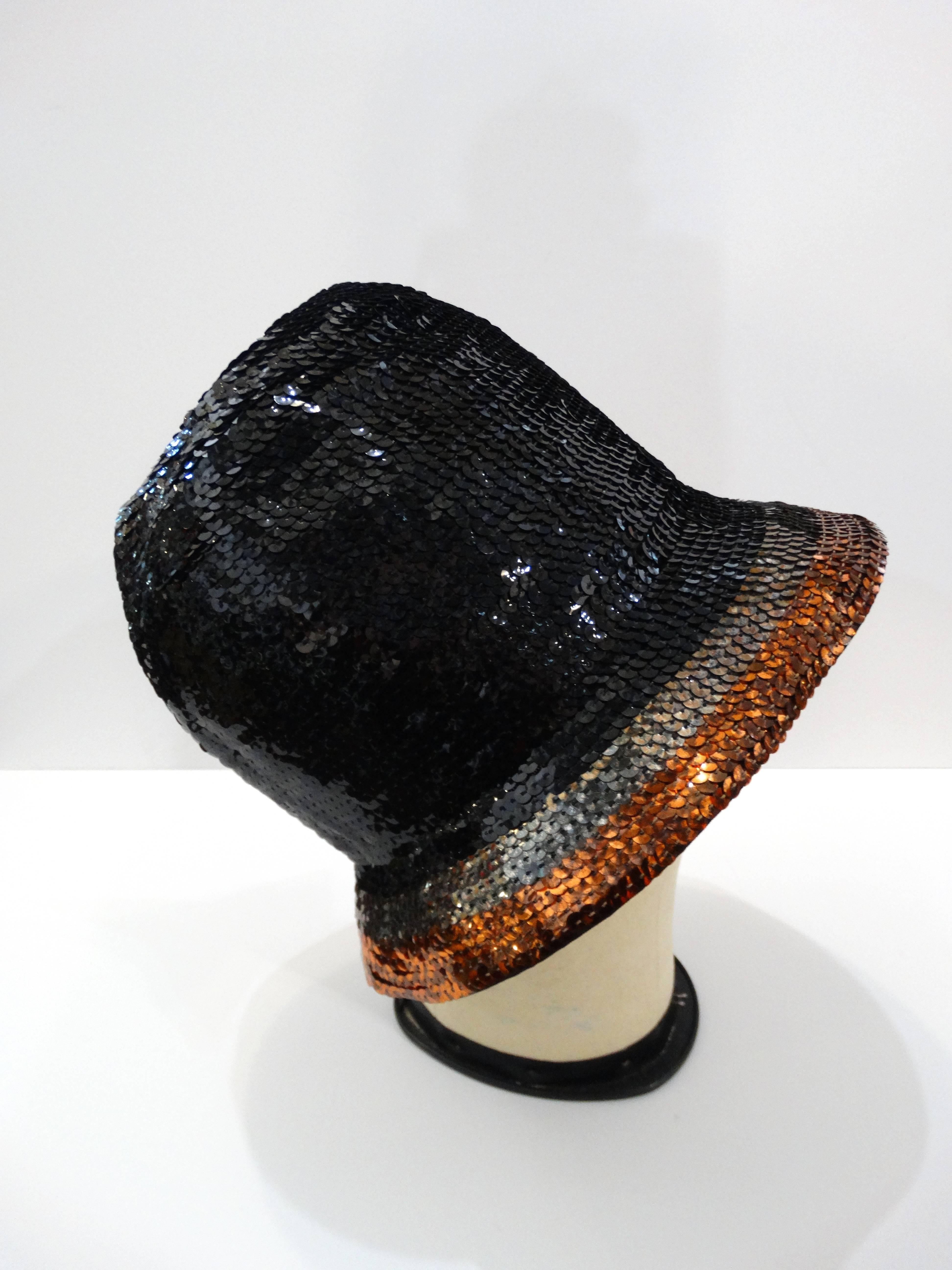 Black 1970's Yves Saint Laurent Sequin Cloche Hat 