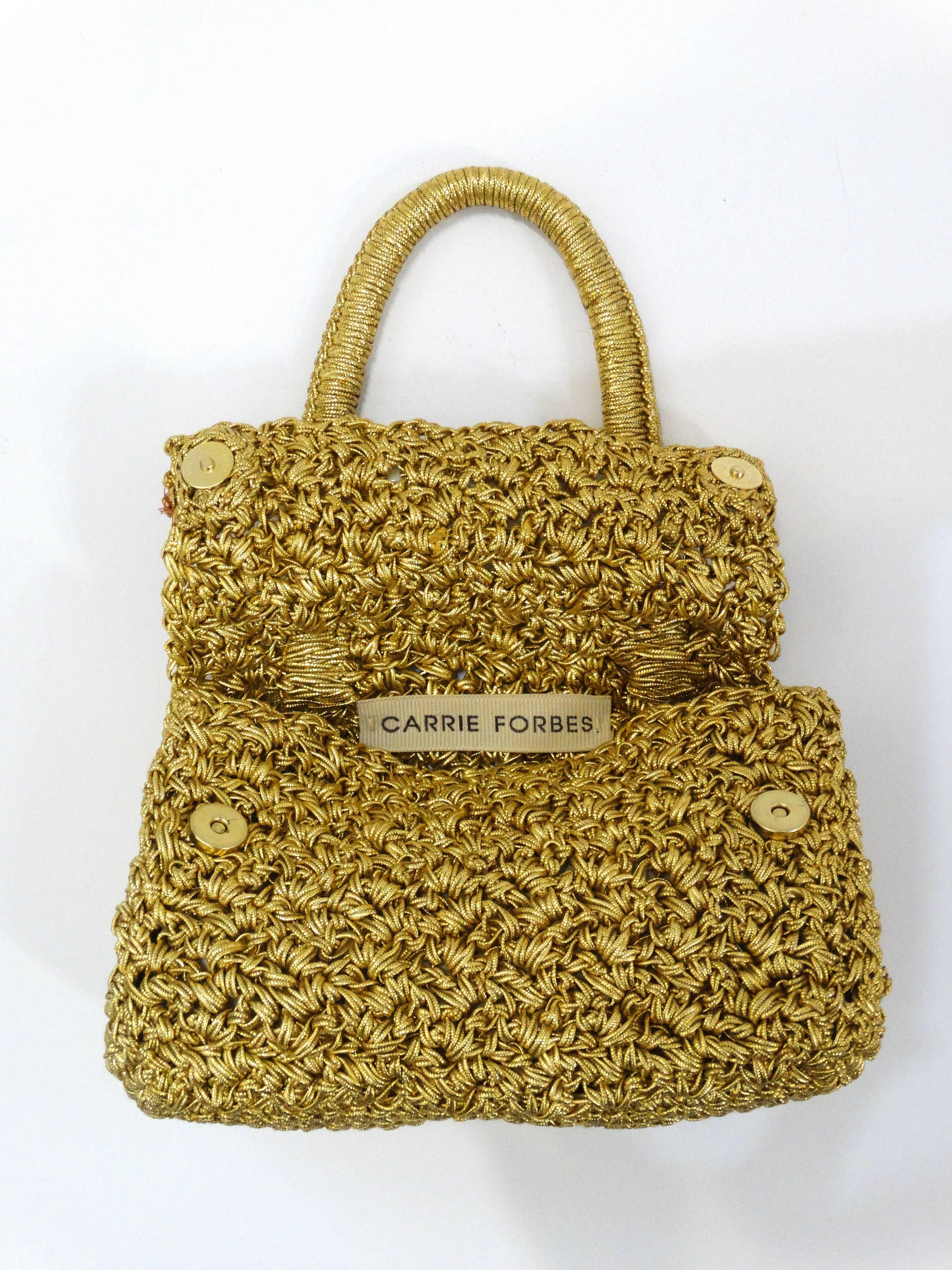 Brown 1990s Carrie Forbes Gold Crochet Mini Bag