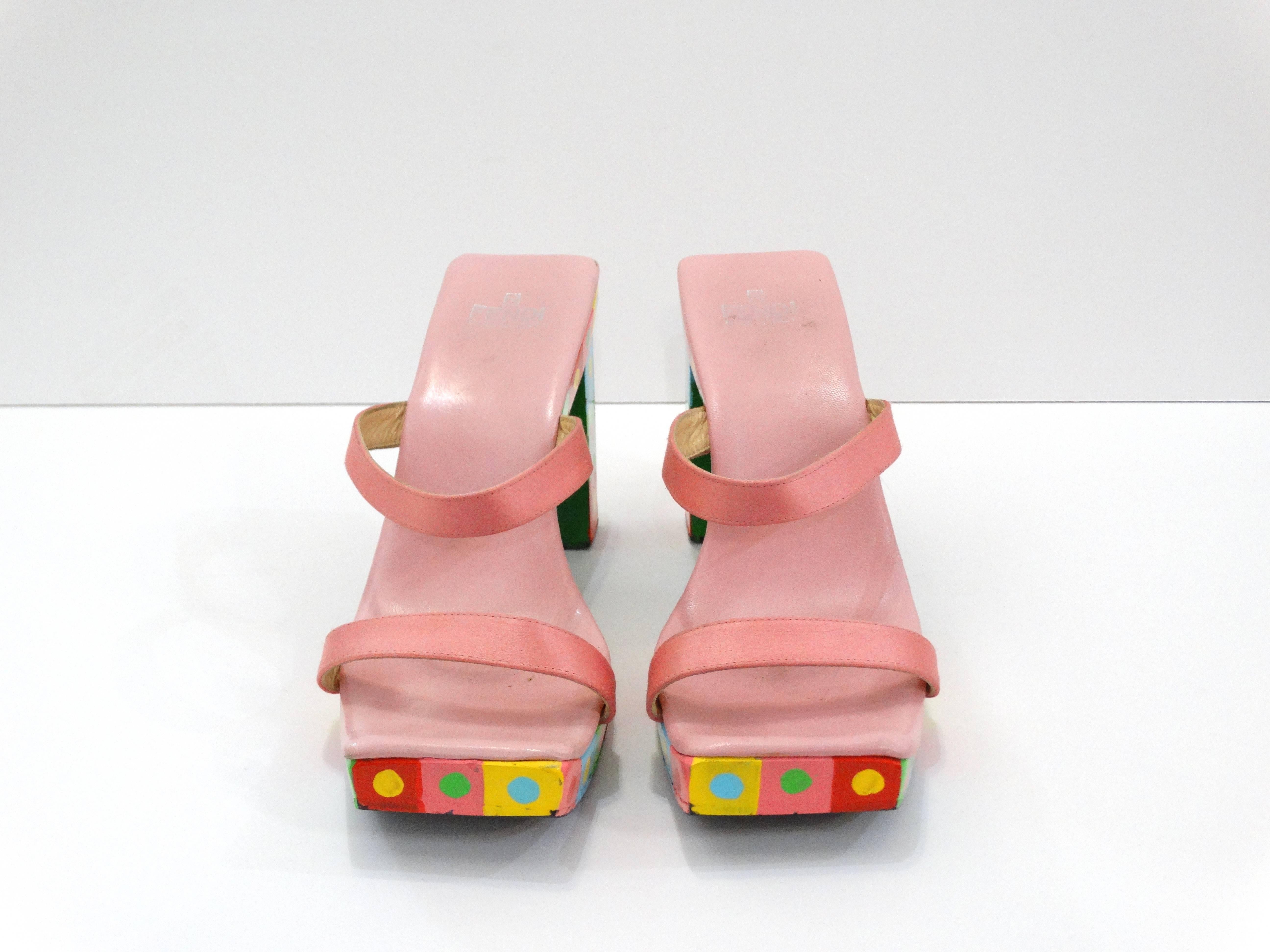 1990s Fendi Painted Wood Sandal In Excellent Condition In Scottsdale, AZ