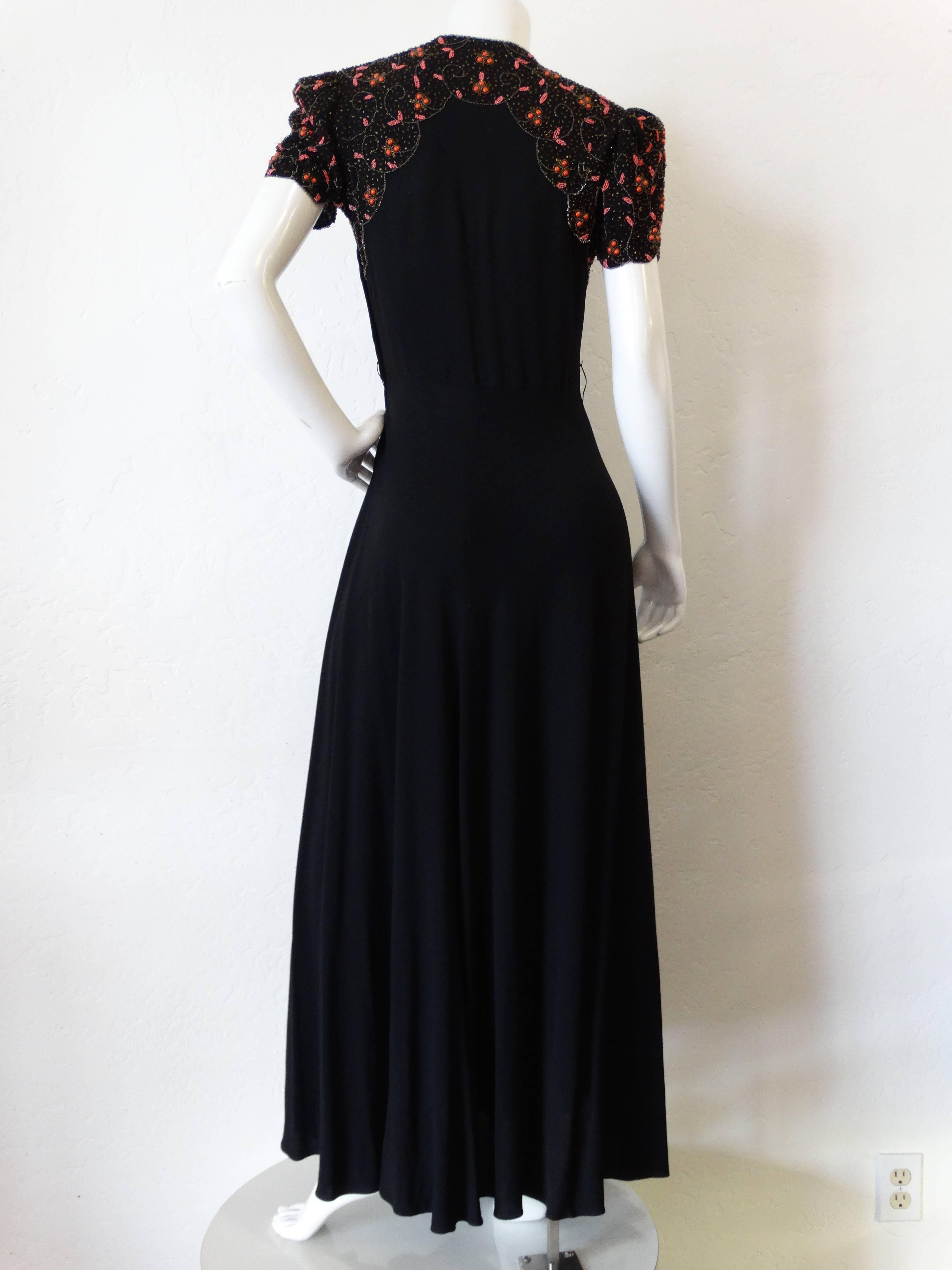 1940s Black Glads Beaded Gown  5