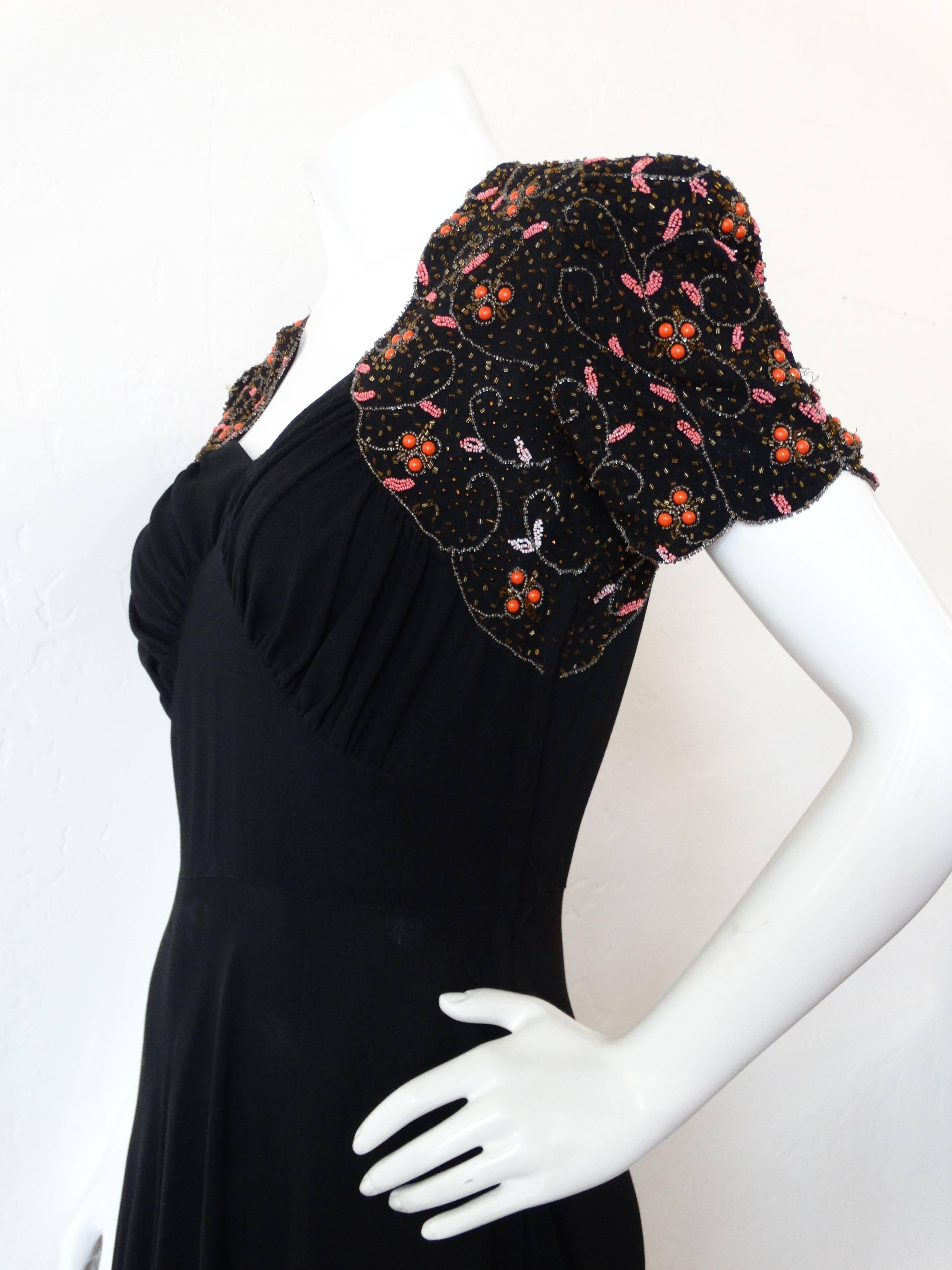 1940s Black Glads Beaded Gown  In Excellent Condition In Scottsdale, AZ