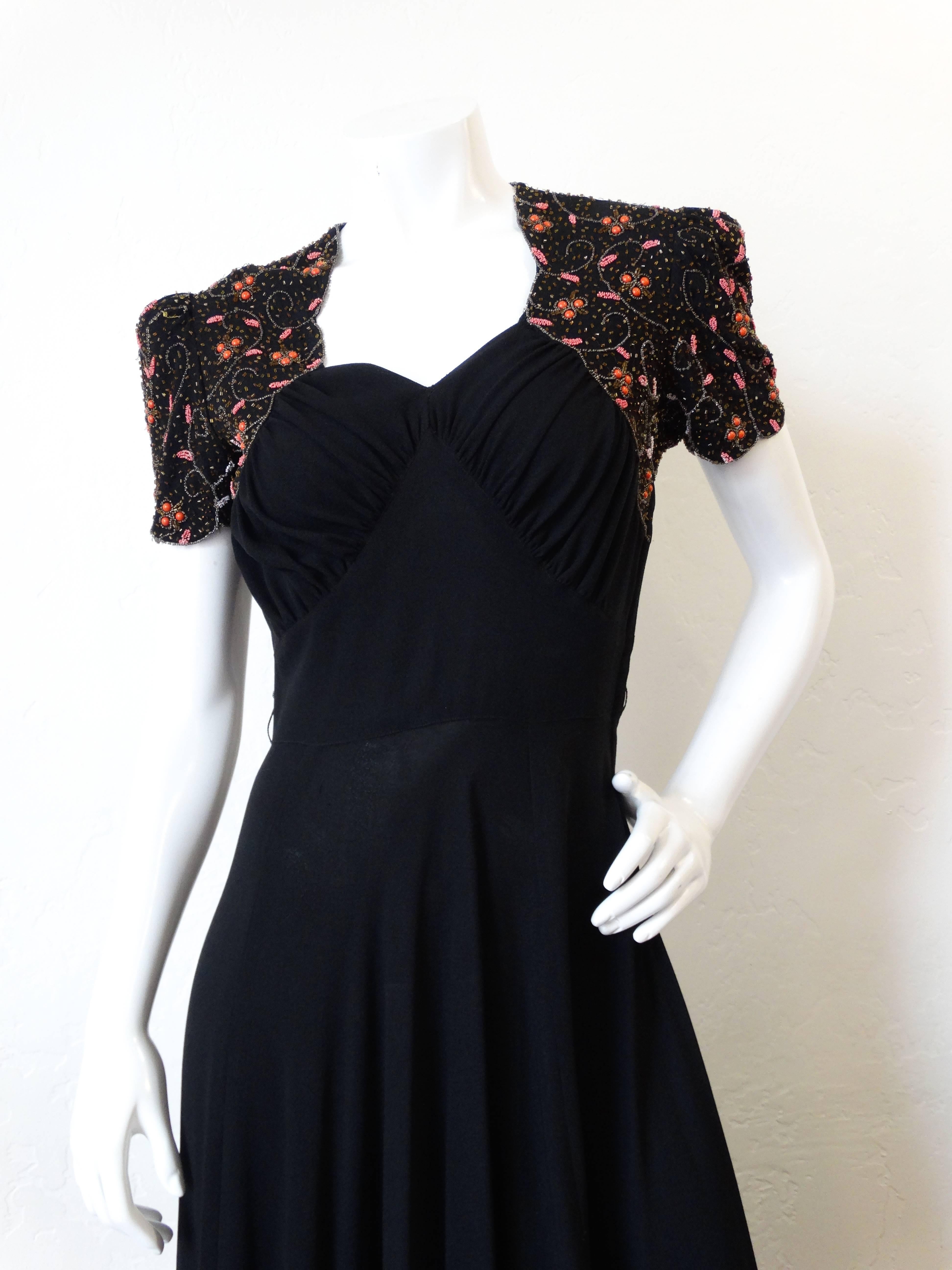 1940s Black Glads Beaded Gown  1