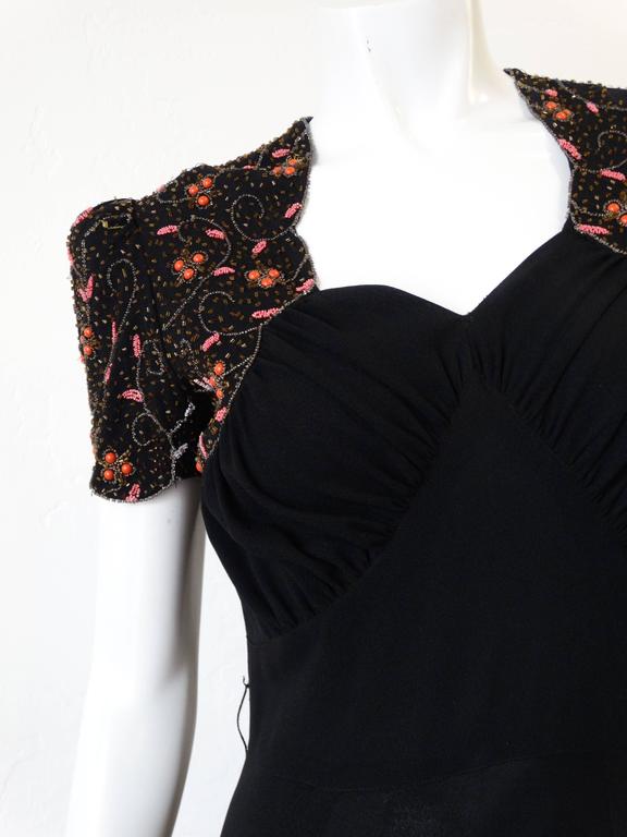 1940s Black Glads Beaded Gown at 1stDibs
