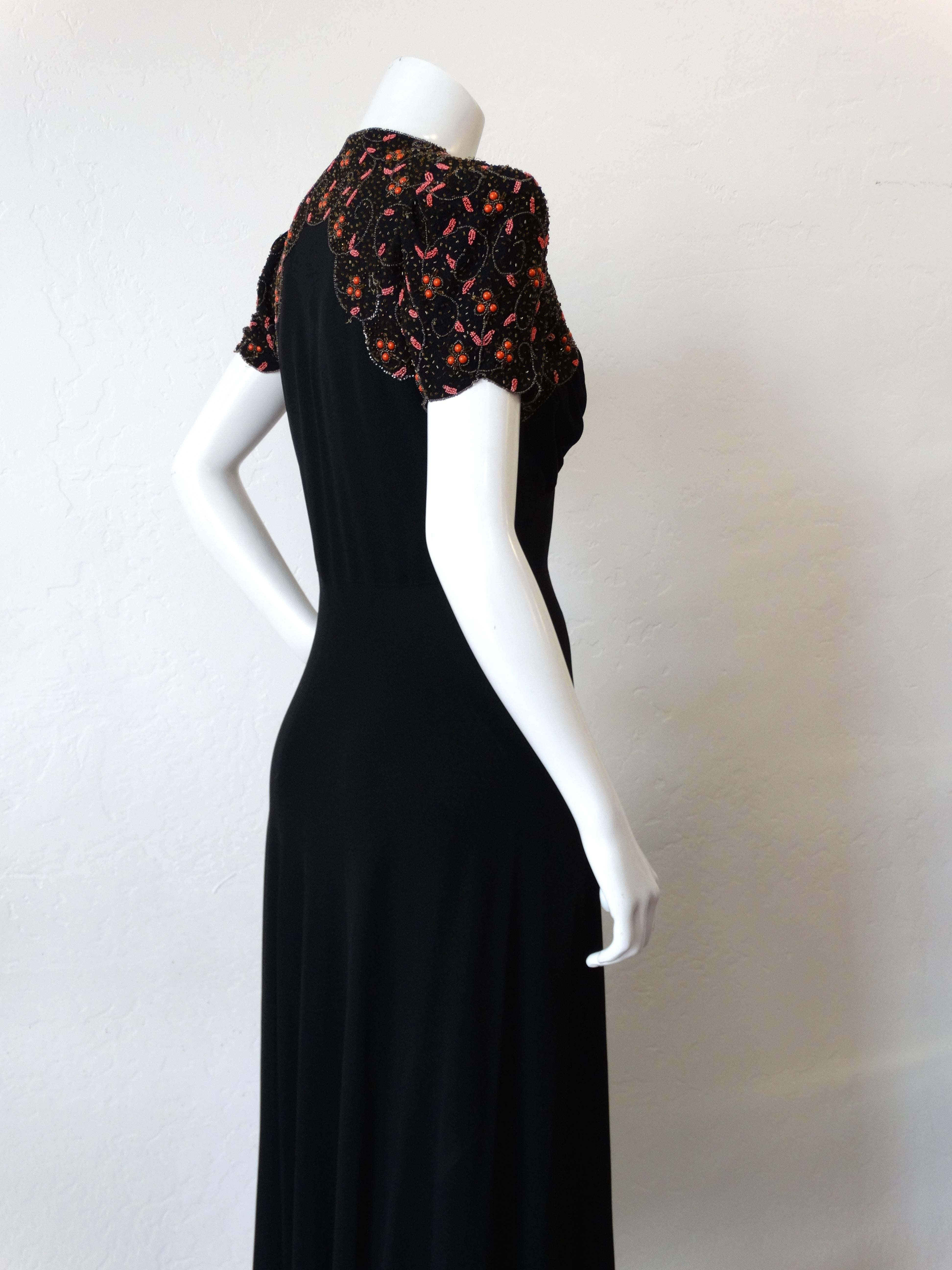 1940s Black Glads Beaded Gown  4