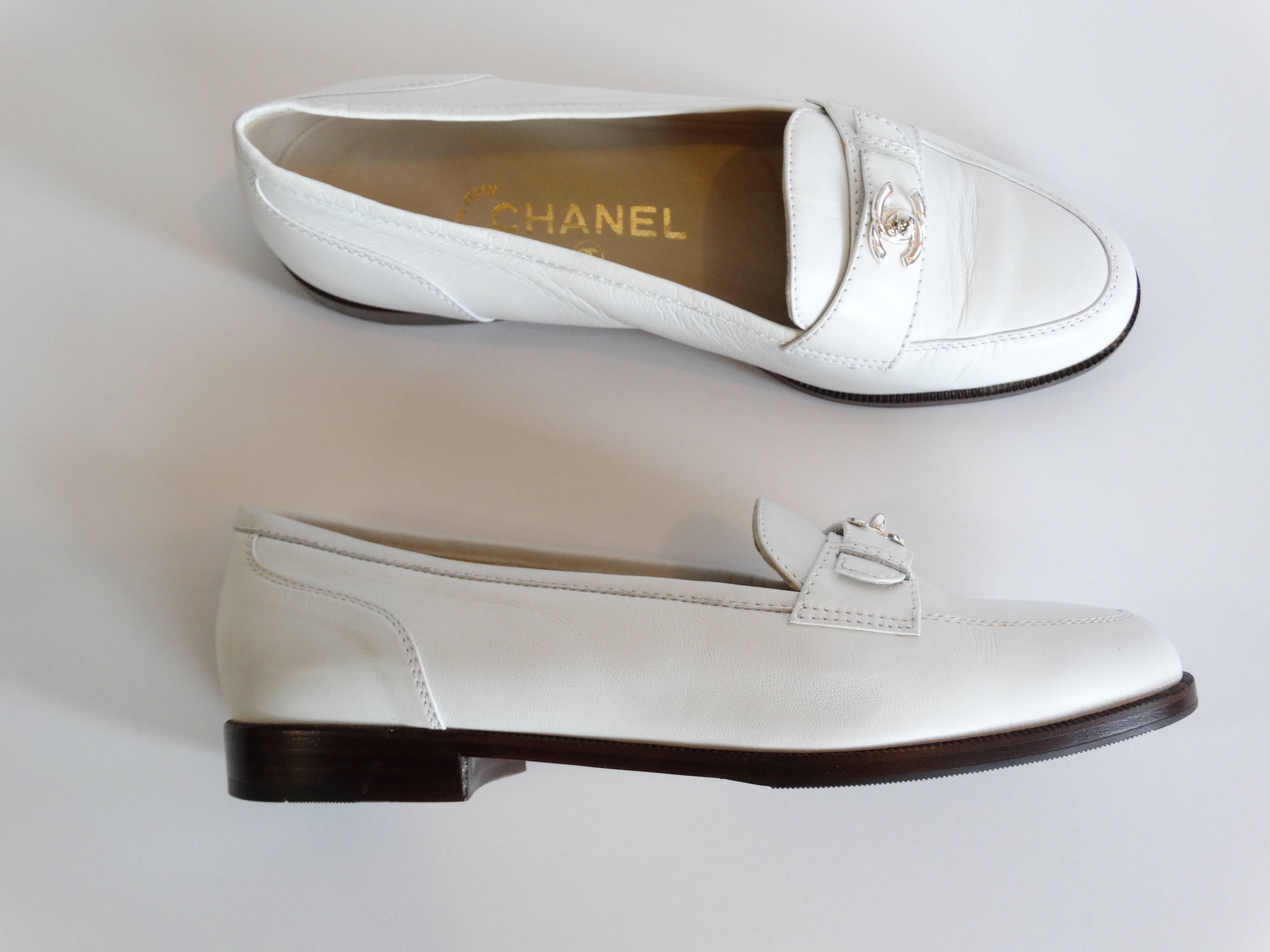 white chanel loafers