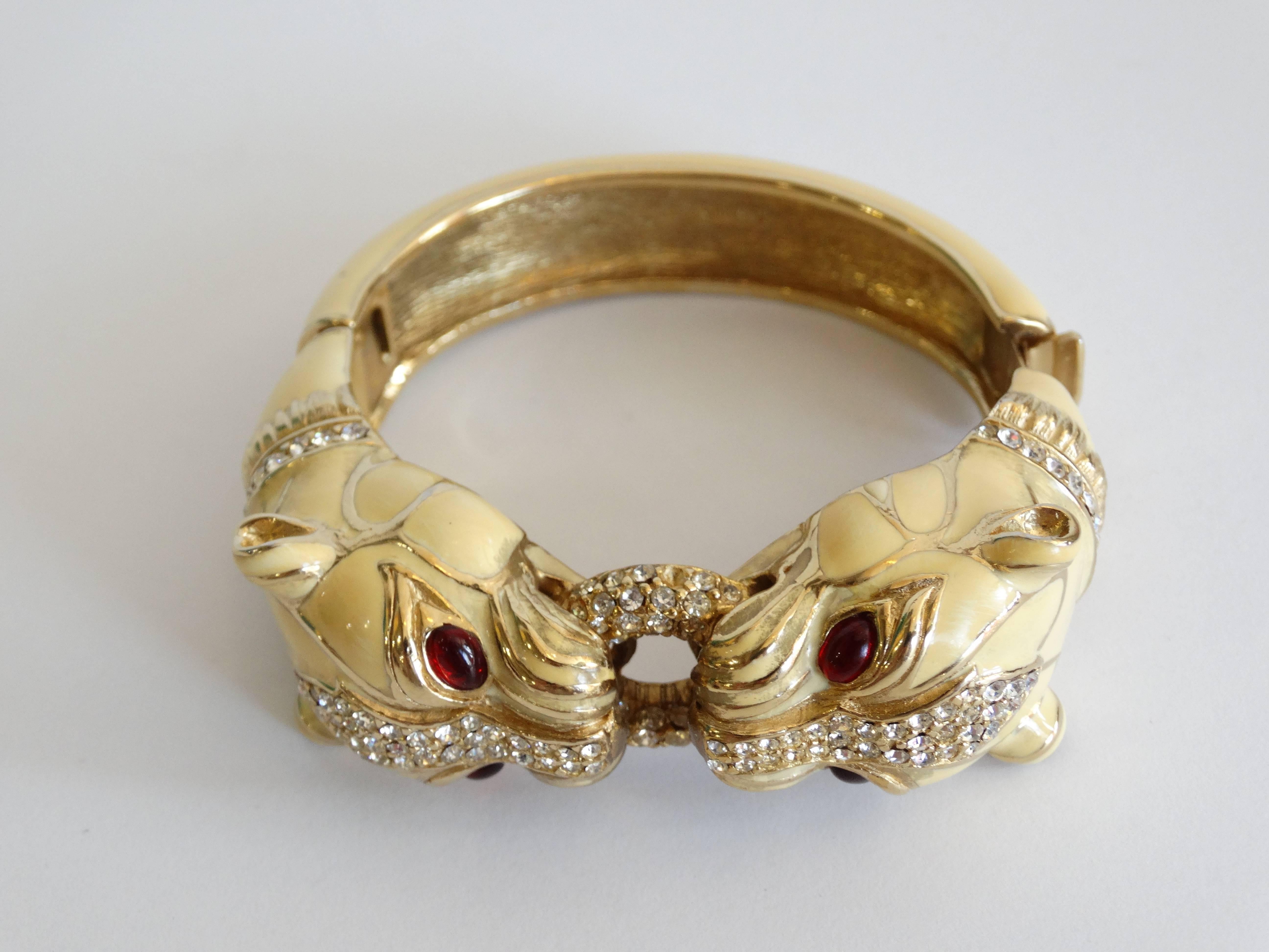 1970s Ciner Double Headed Panther Jeweled Bracelet In Excellent Condition In Scottsdale, AZ