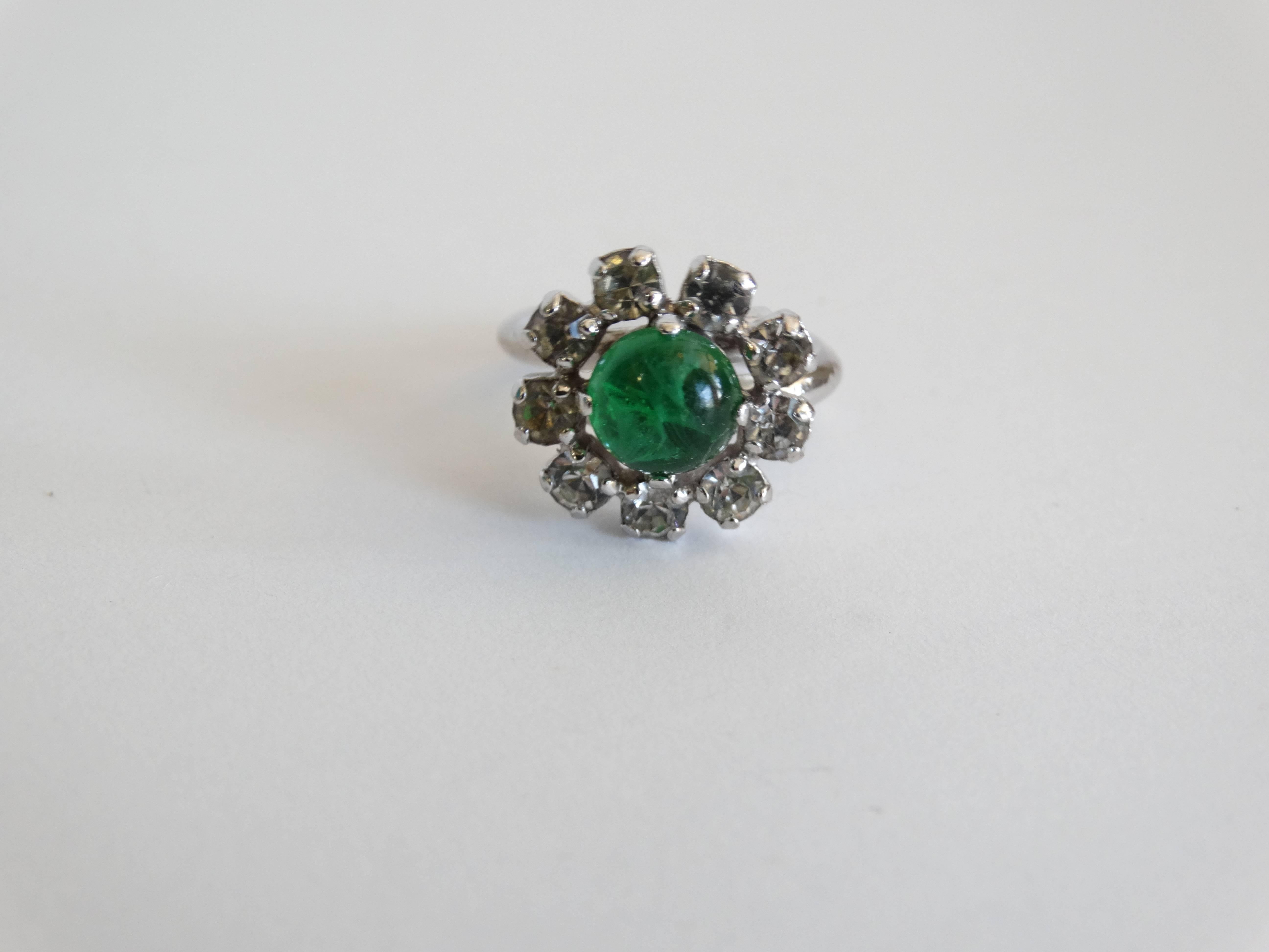 1960s Christian Dior Diamanté And Emerald Cocktail Ring  2