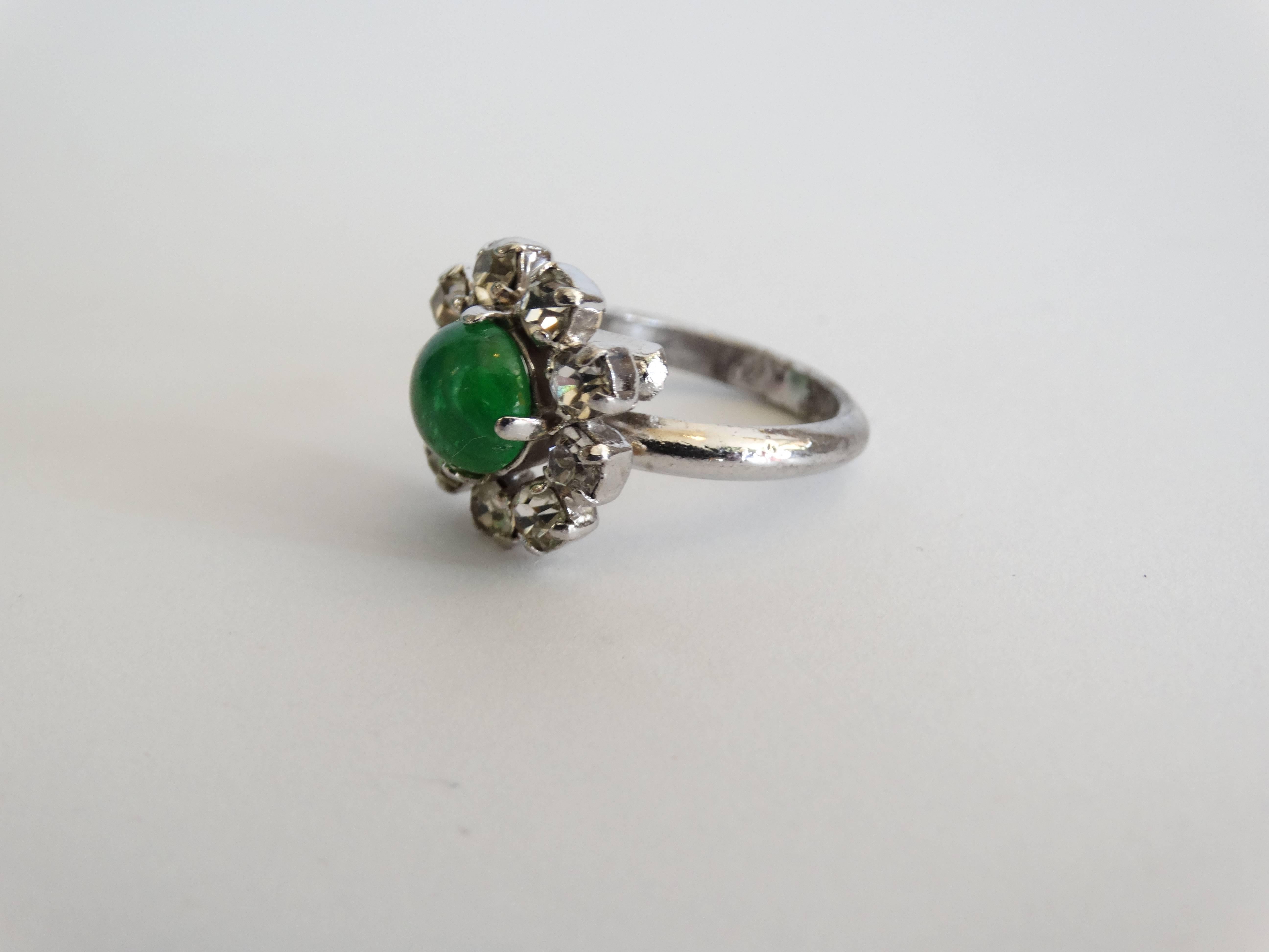 Women's 1960s Christian Dior Diamanté And Emerald Cocktail Ring 