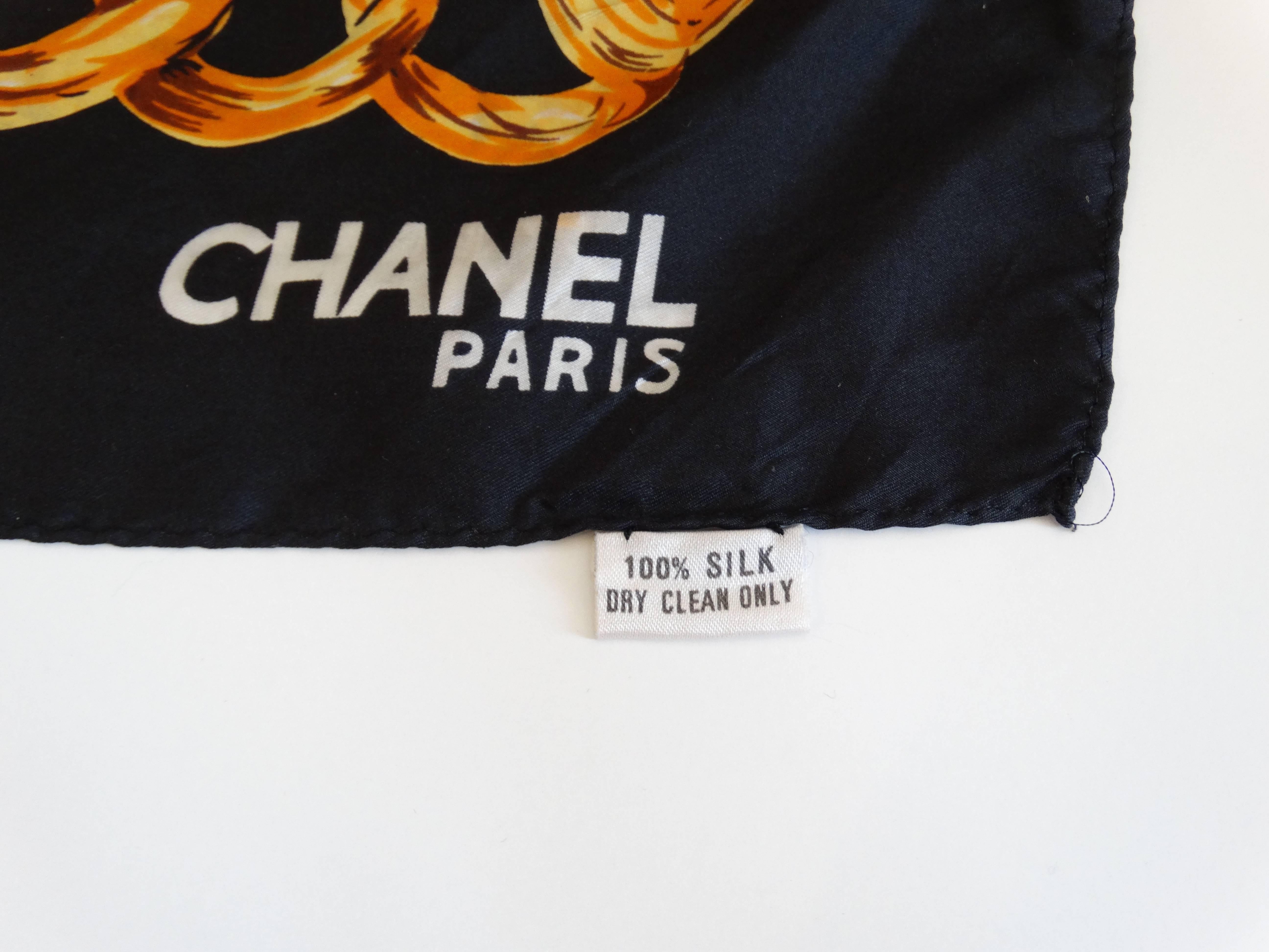 Classic 80's Chanel Chain Printed Silk Scarf 1