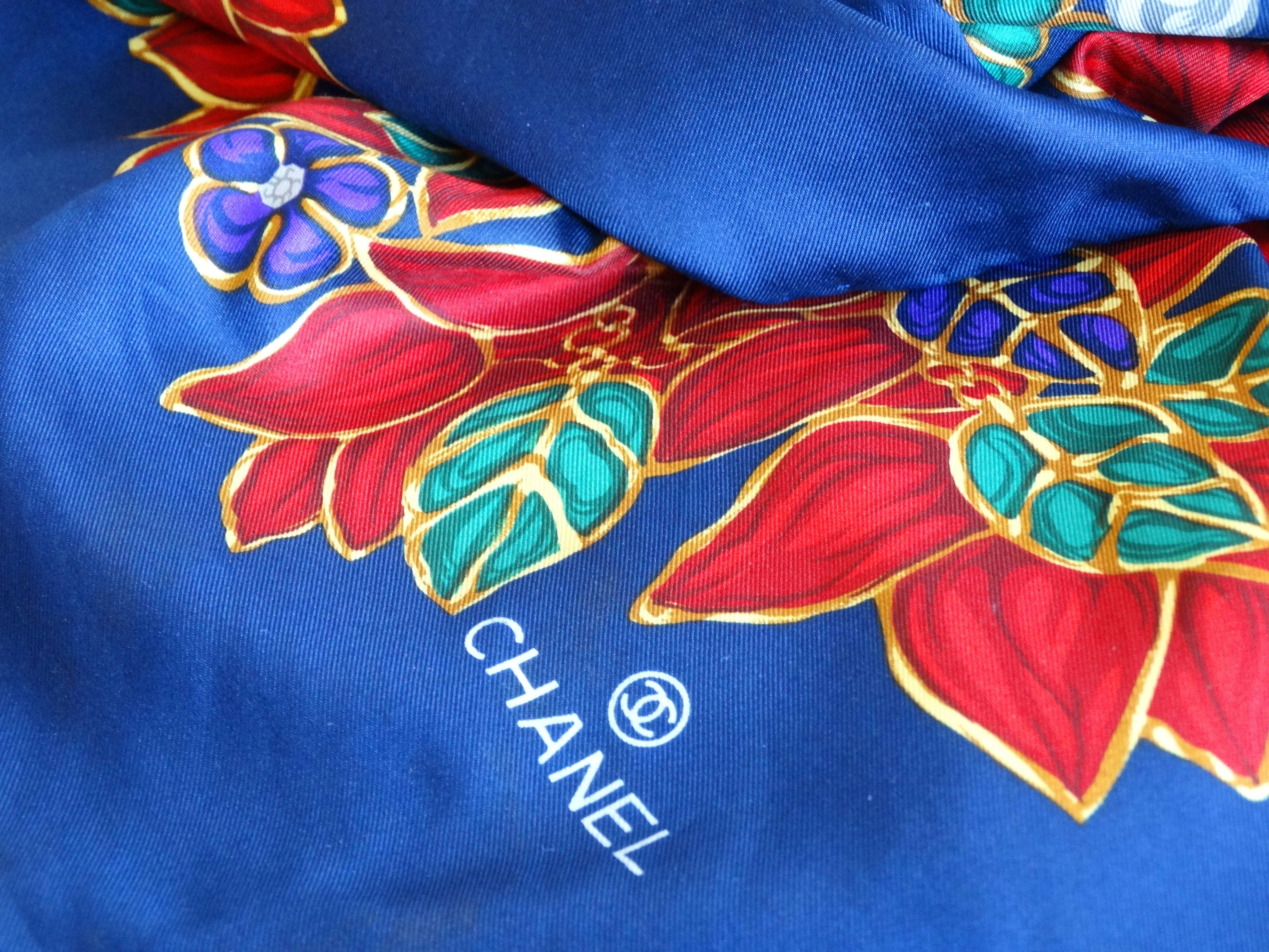 1980s Chanel Pearl Floral Scarf 5