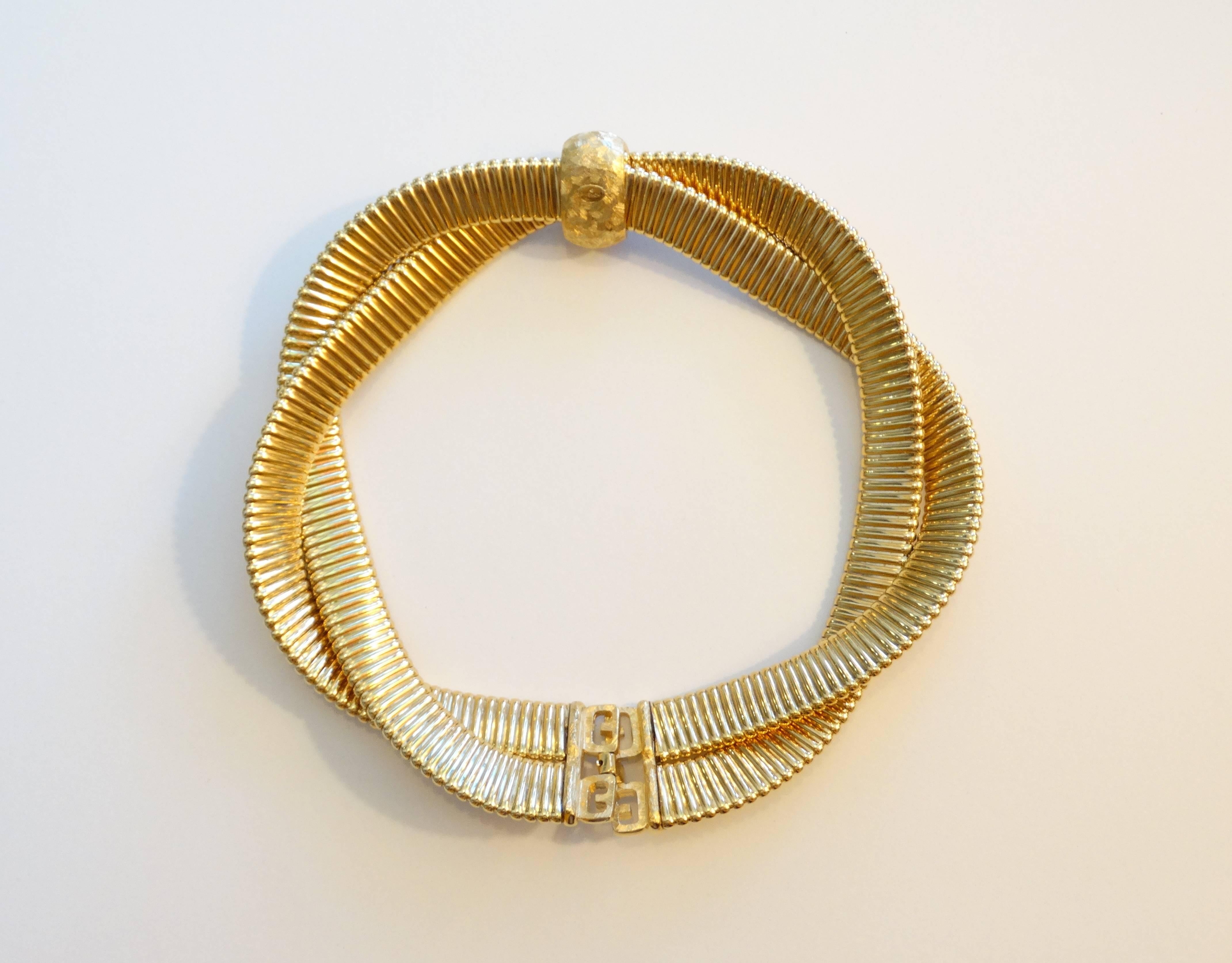 Women's or Men's 1980s Givenchy Twisted Gold Collar Necklace