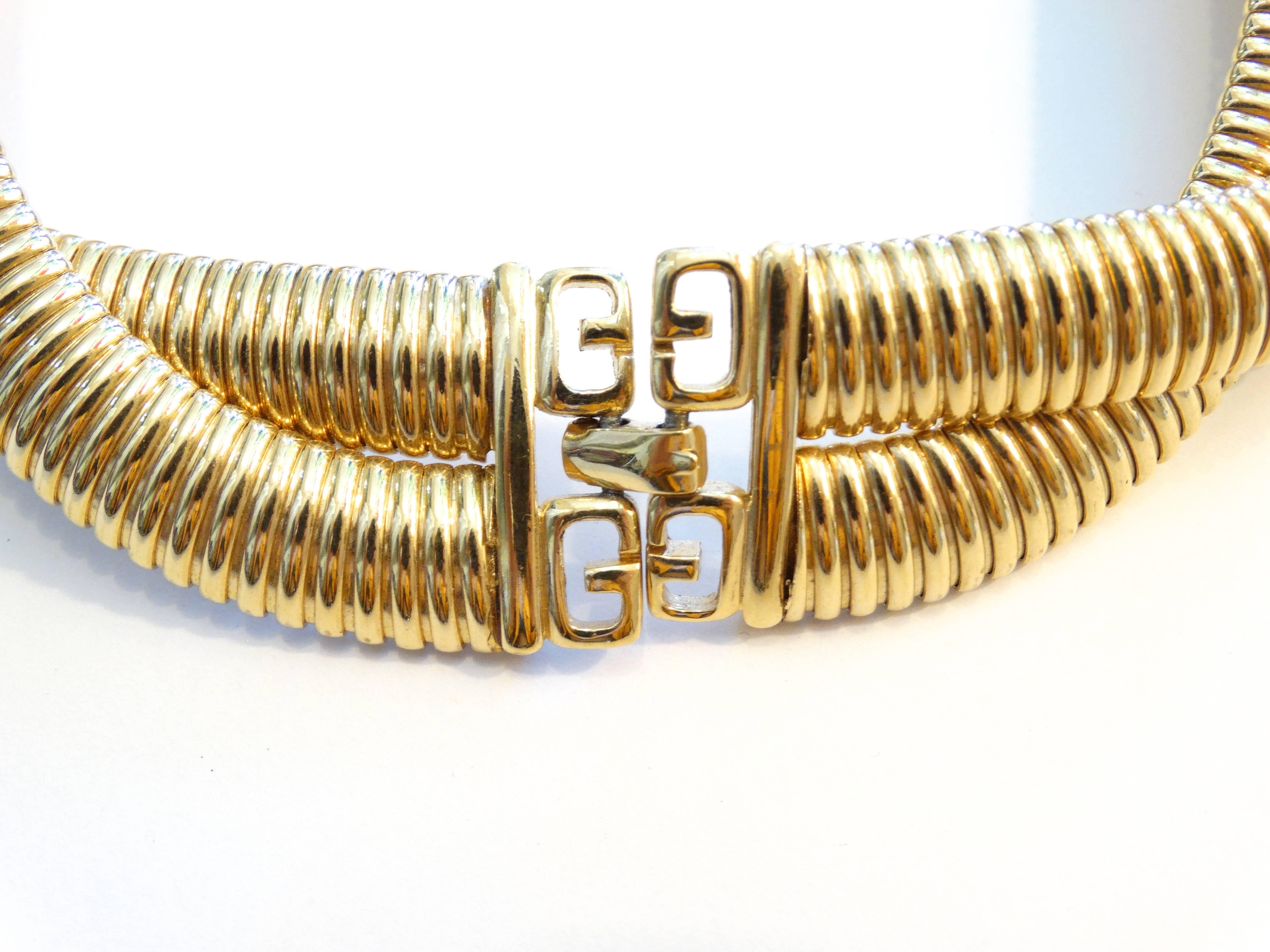 1980s Givenchy Twisted Gold Collar Necklace 1