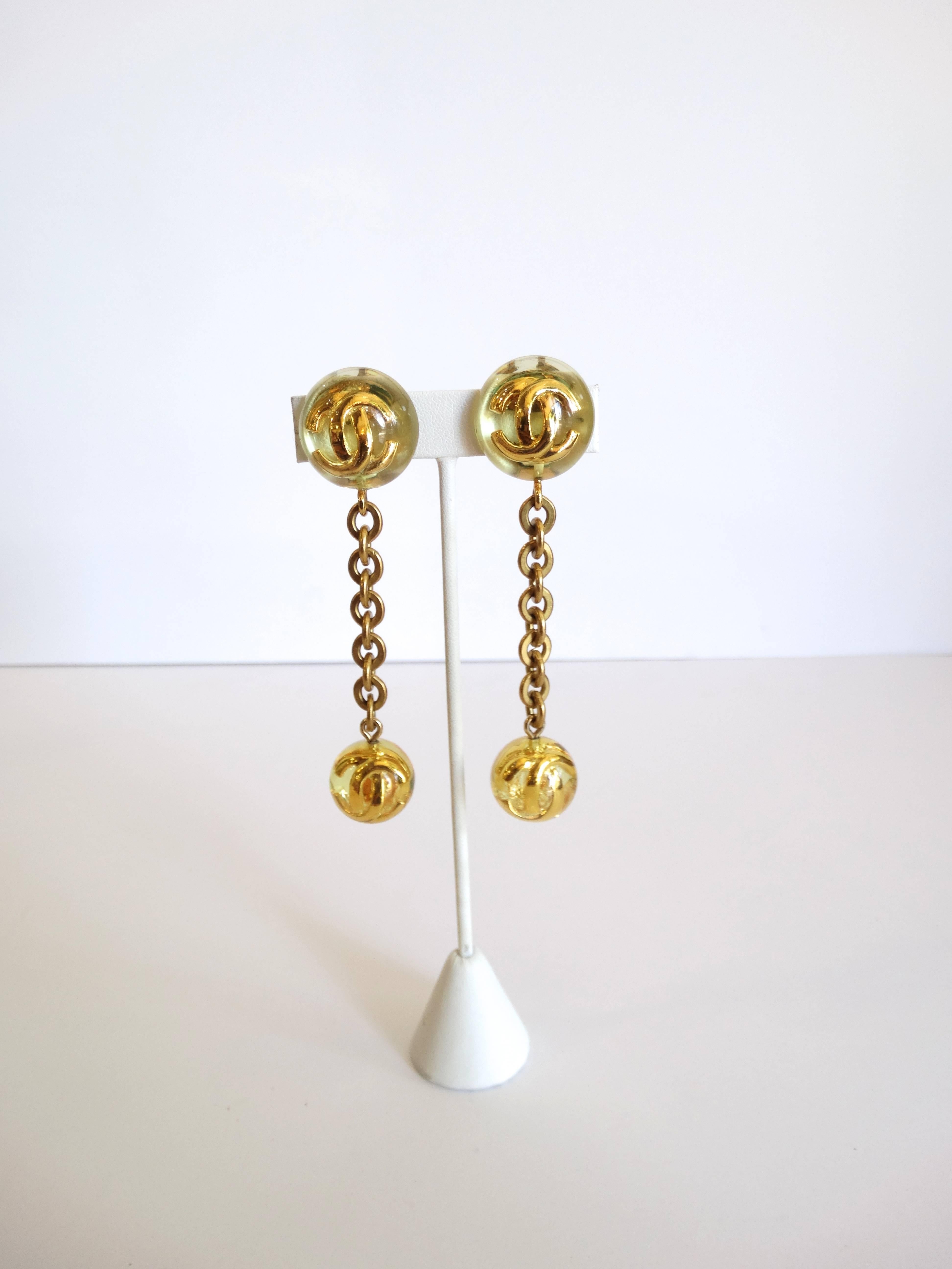 1980s Chanel Lucite CC Ball Drop Earrings In Excellent Condition In Scottsdale, AZ