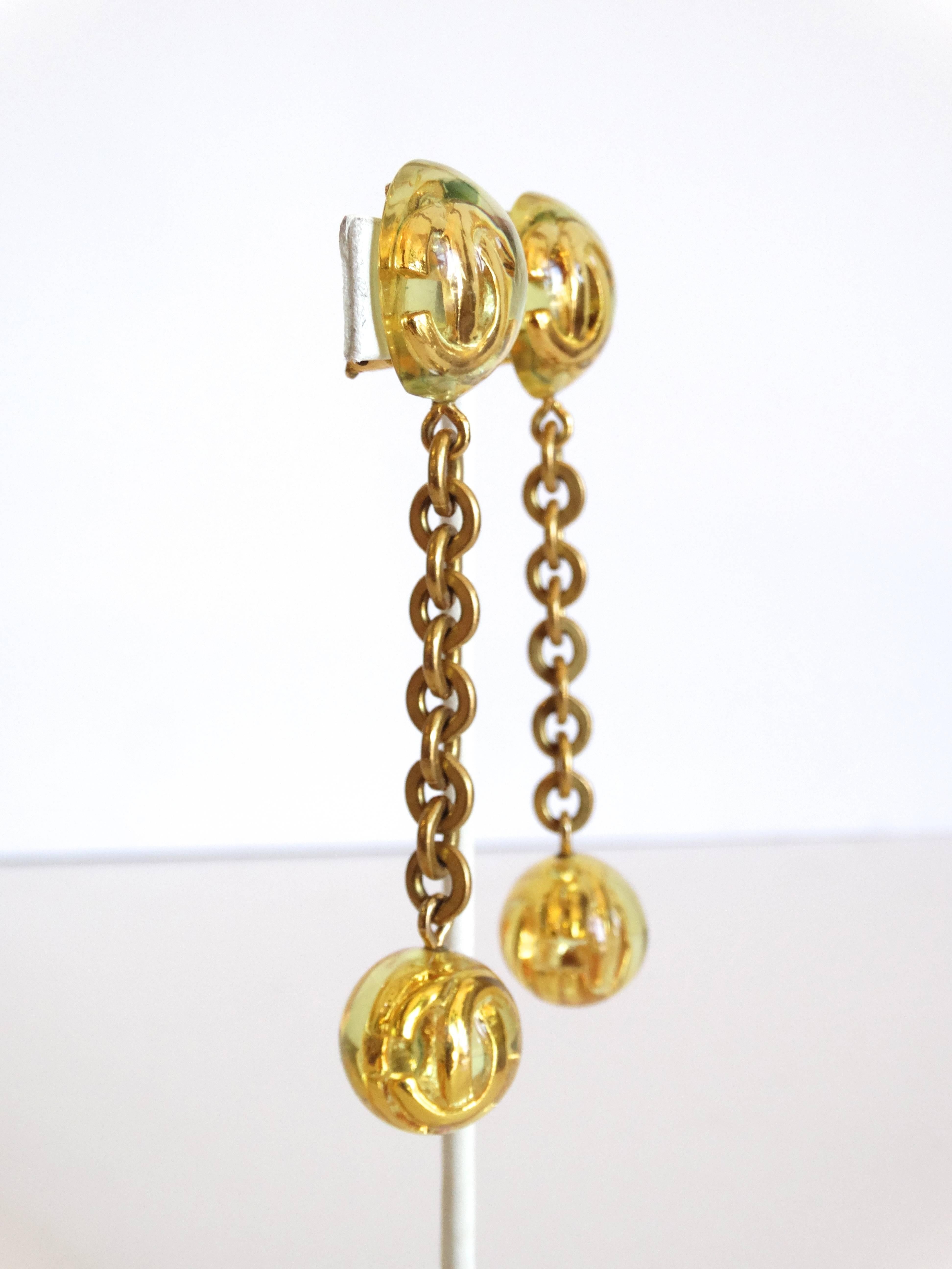 1980s Chanel Lucite CC Ball Drop Earrings 2