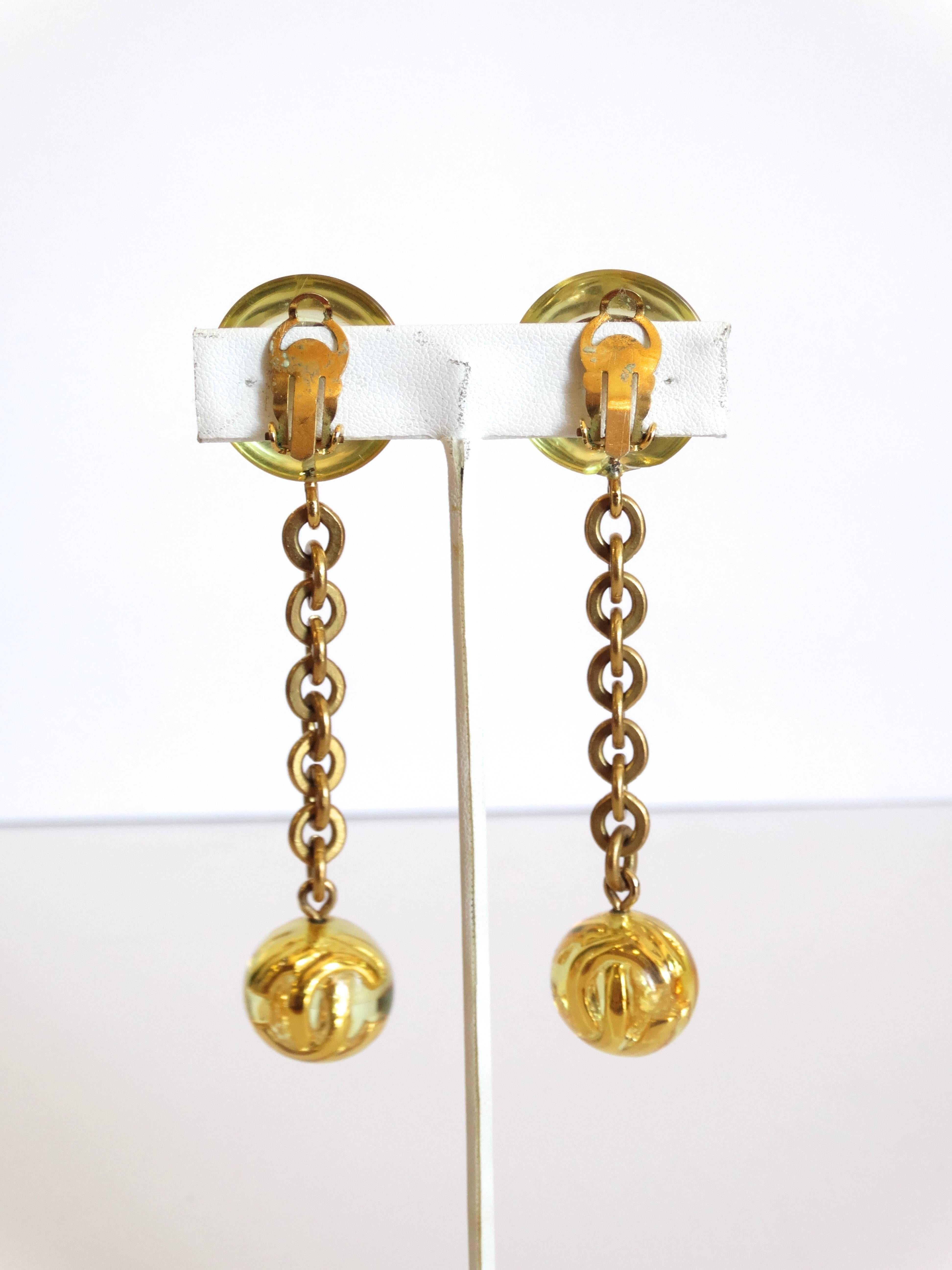 1980s Chanel Lucite CC Ball Drop Earrings 3