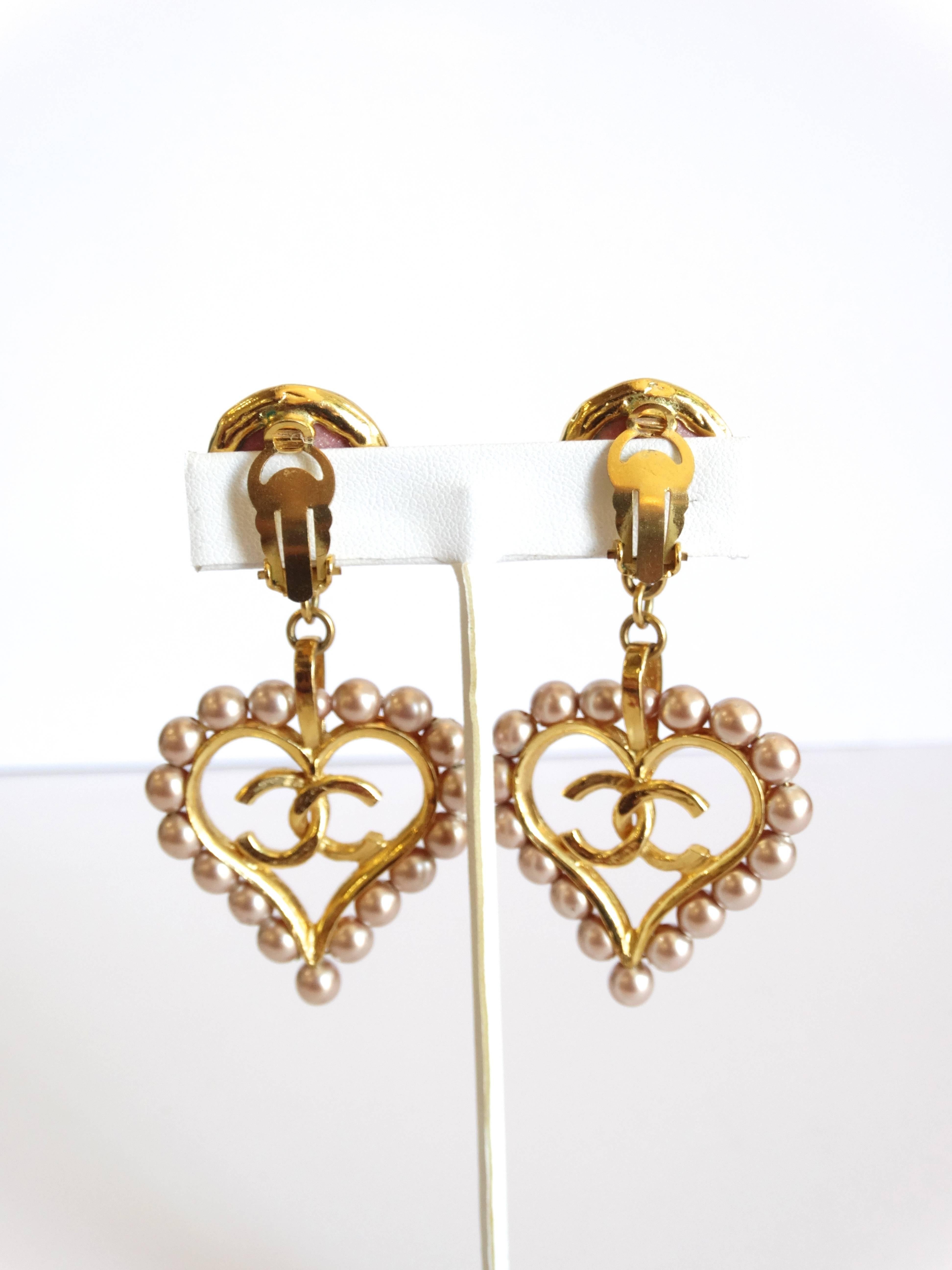 chanel heart drop earrings