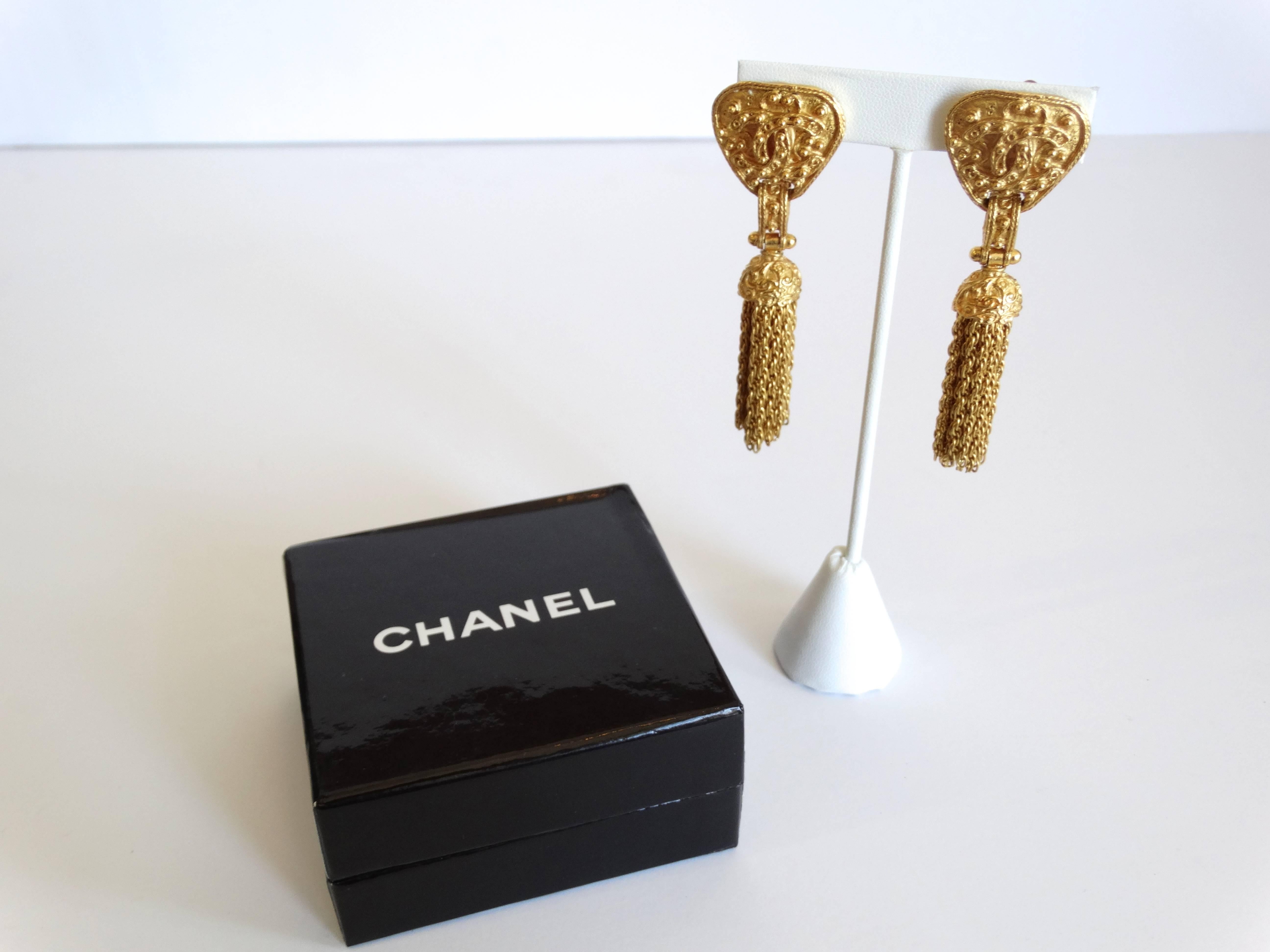 1994 Chanel Chain Tassel Earrings 4