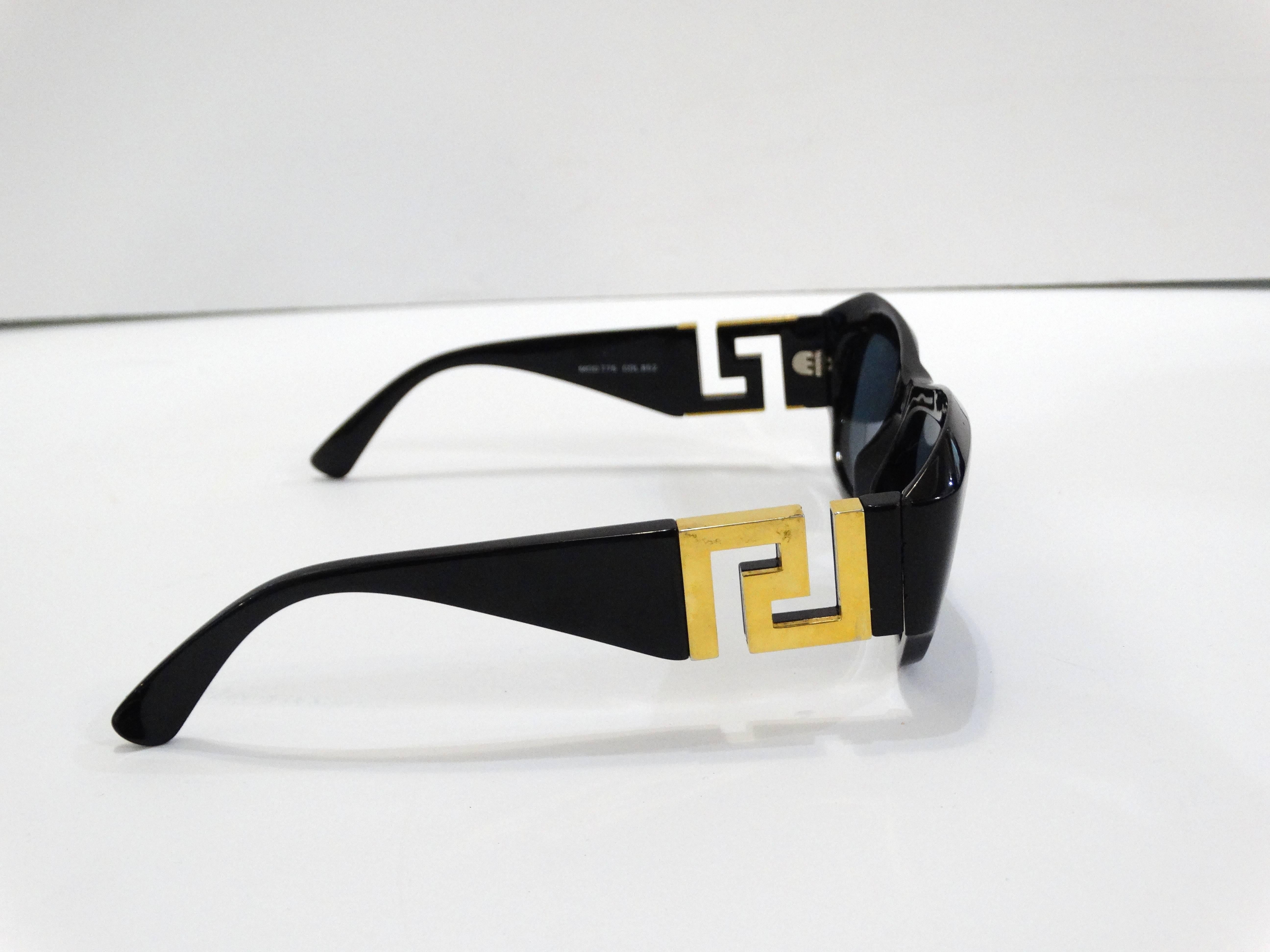 Black 1990s Gianni Versace Greek Key Logo Sunglasses