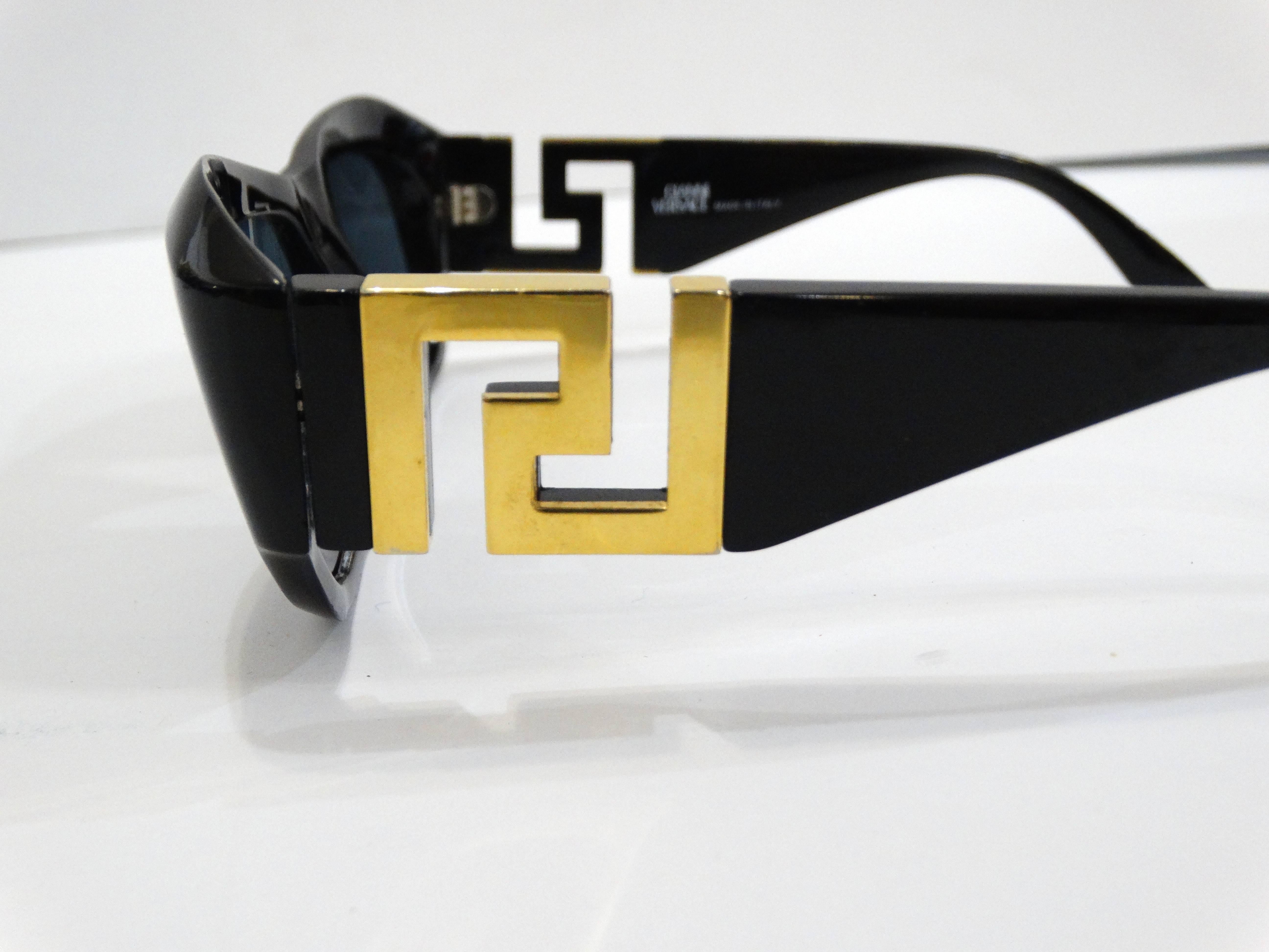 Women's 1990s Gianni Versace Greek Key Logo Sunglasses