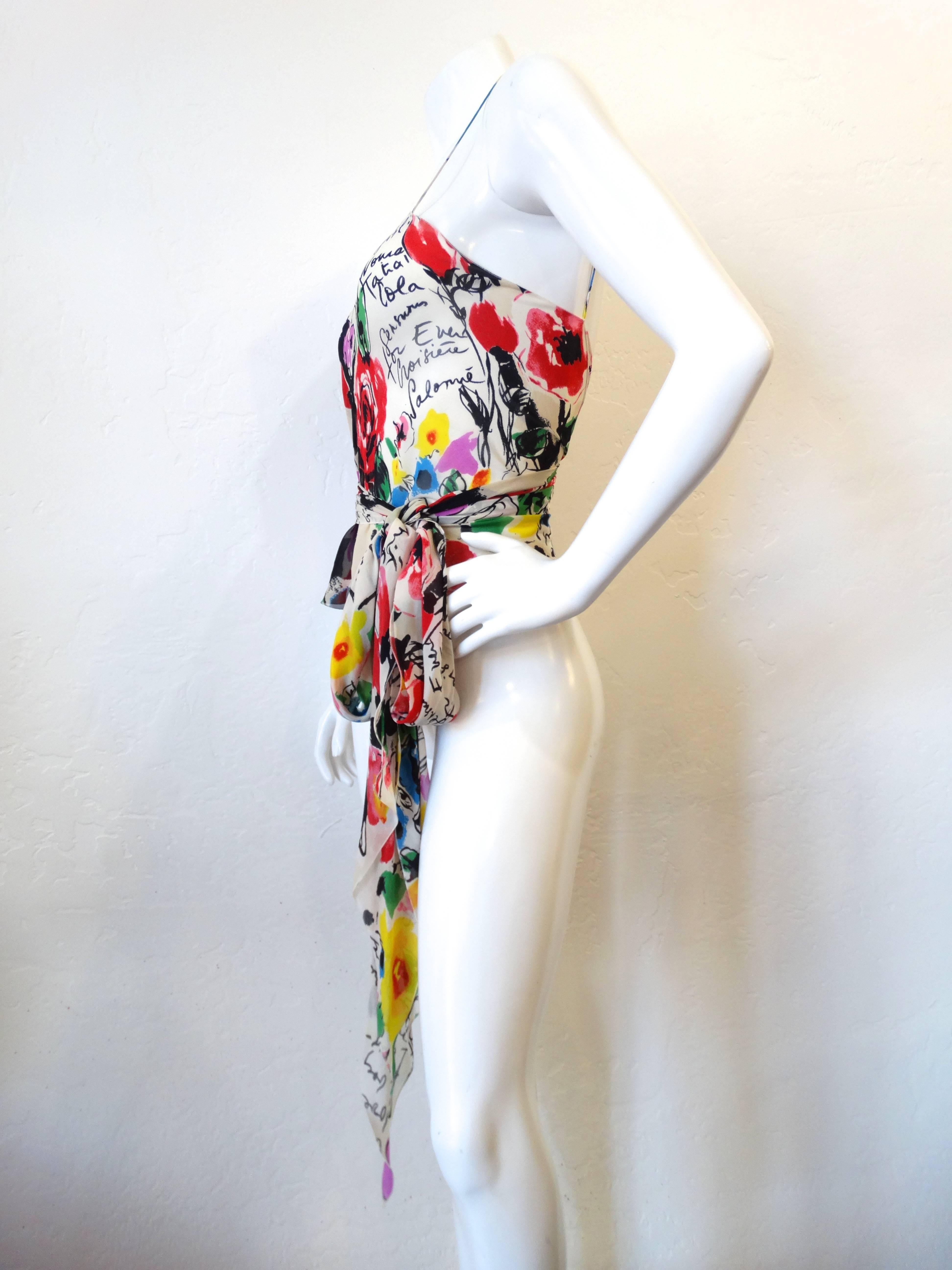 1990s Sonia Rykiel Silk Floral Wrap Top  In Excellent Condition In Scottsdale, AZ