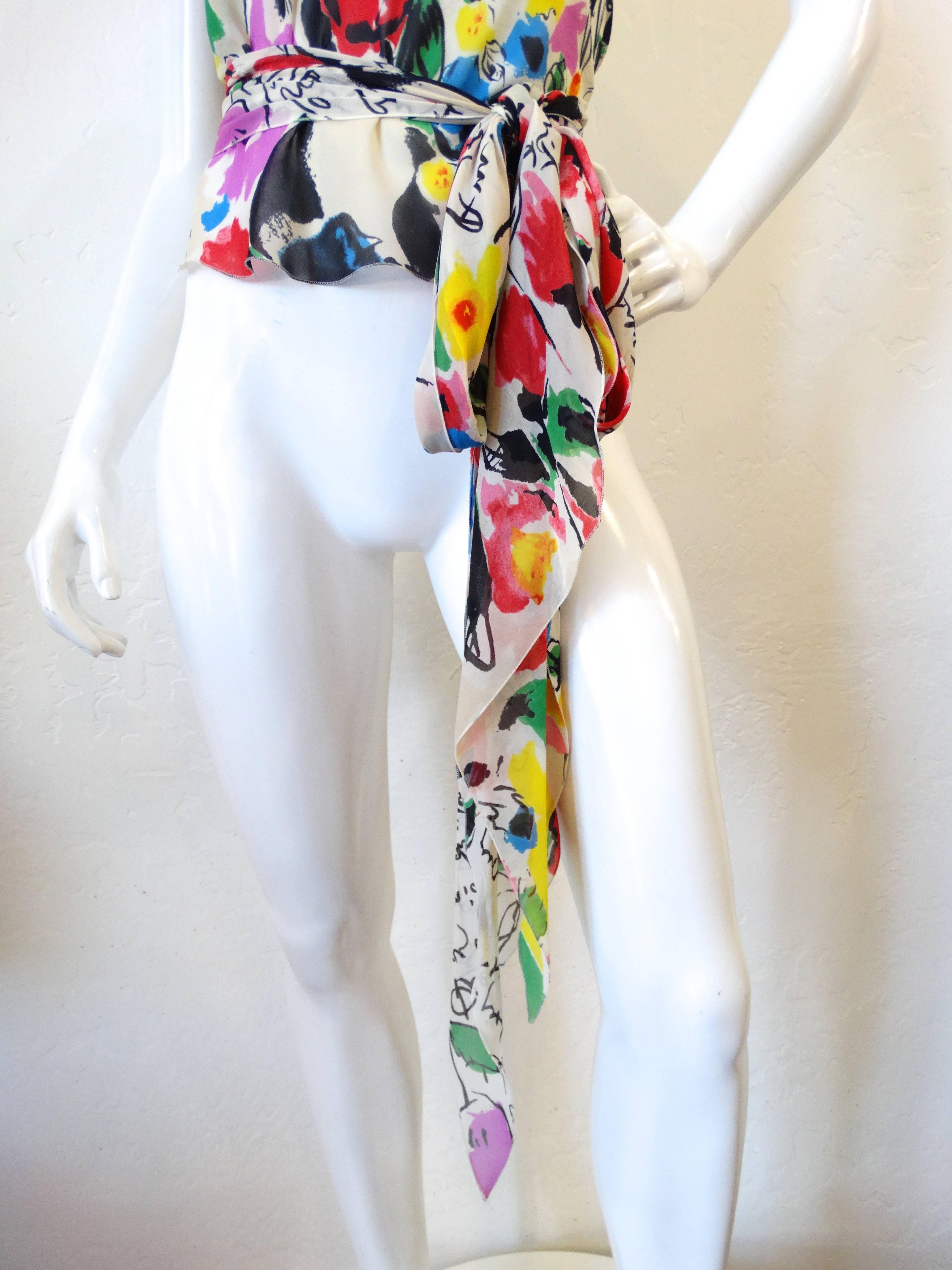 Women's 1990s Sonia Rykiel Silk Floral Wrap Top 