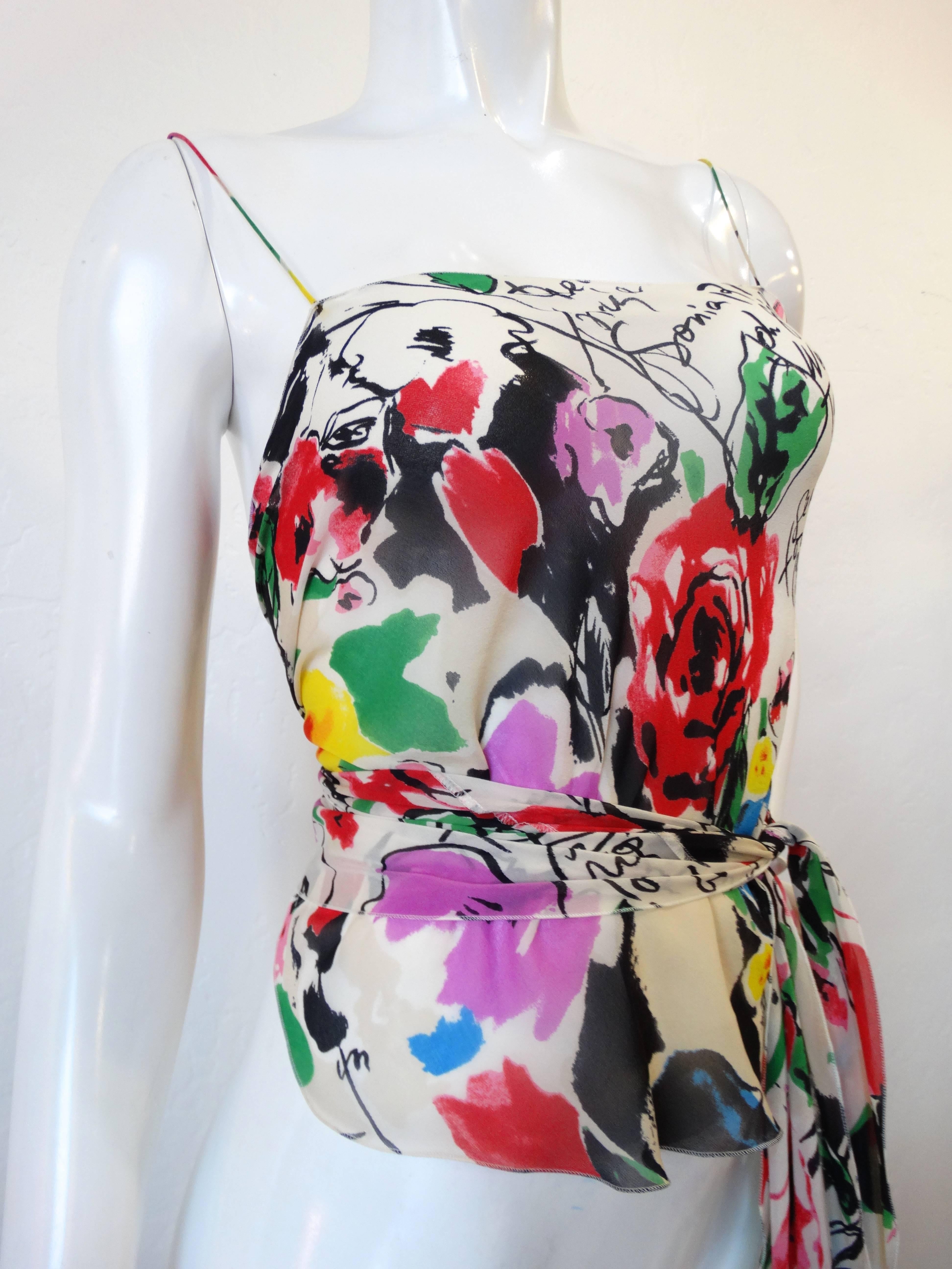 1990s Sonia Rykiel Silk Floral Wrap Top  4