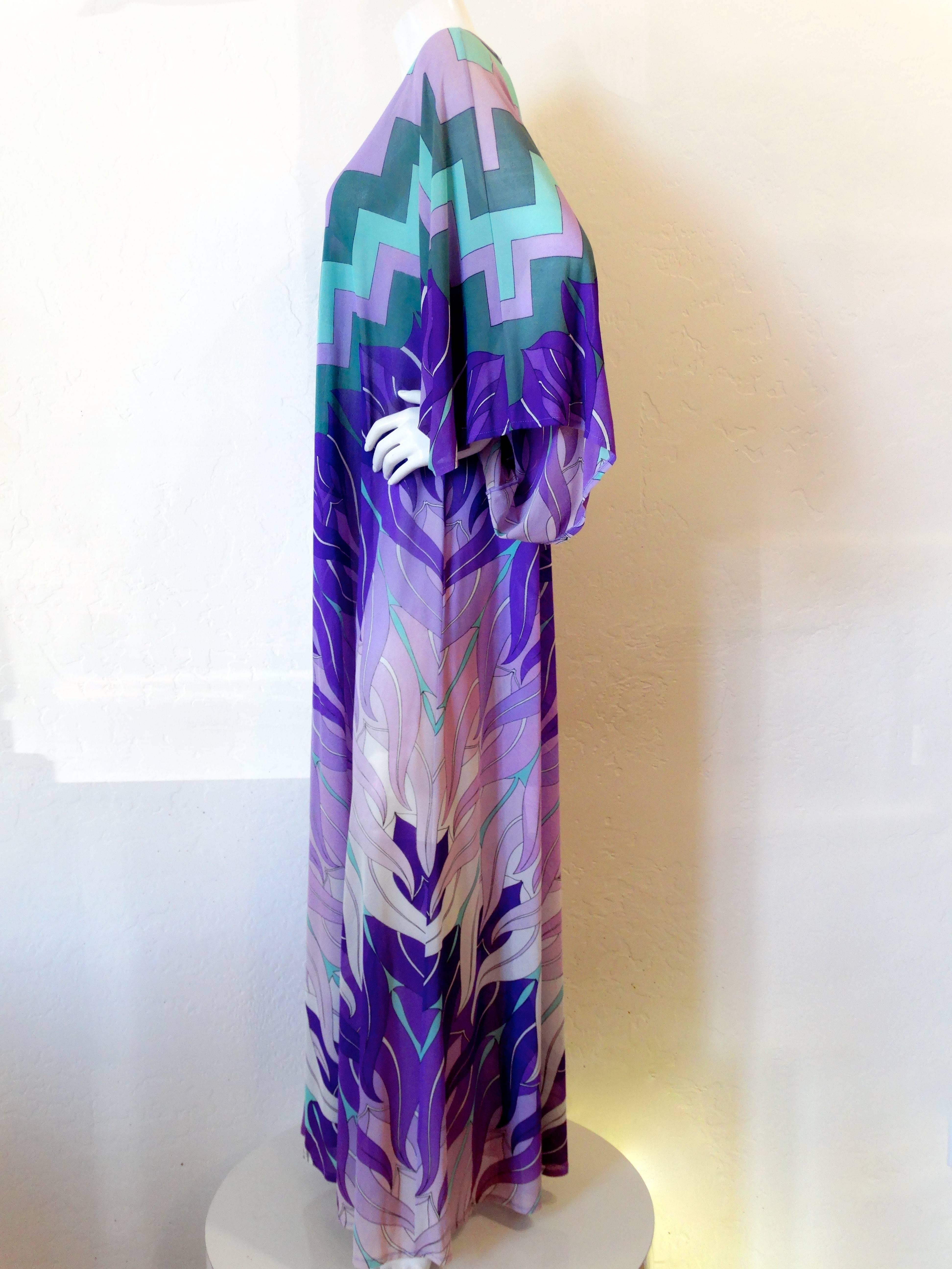 Purple 1970's Gottex Kimono Sleeve Caftan Maxi Dress