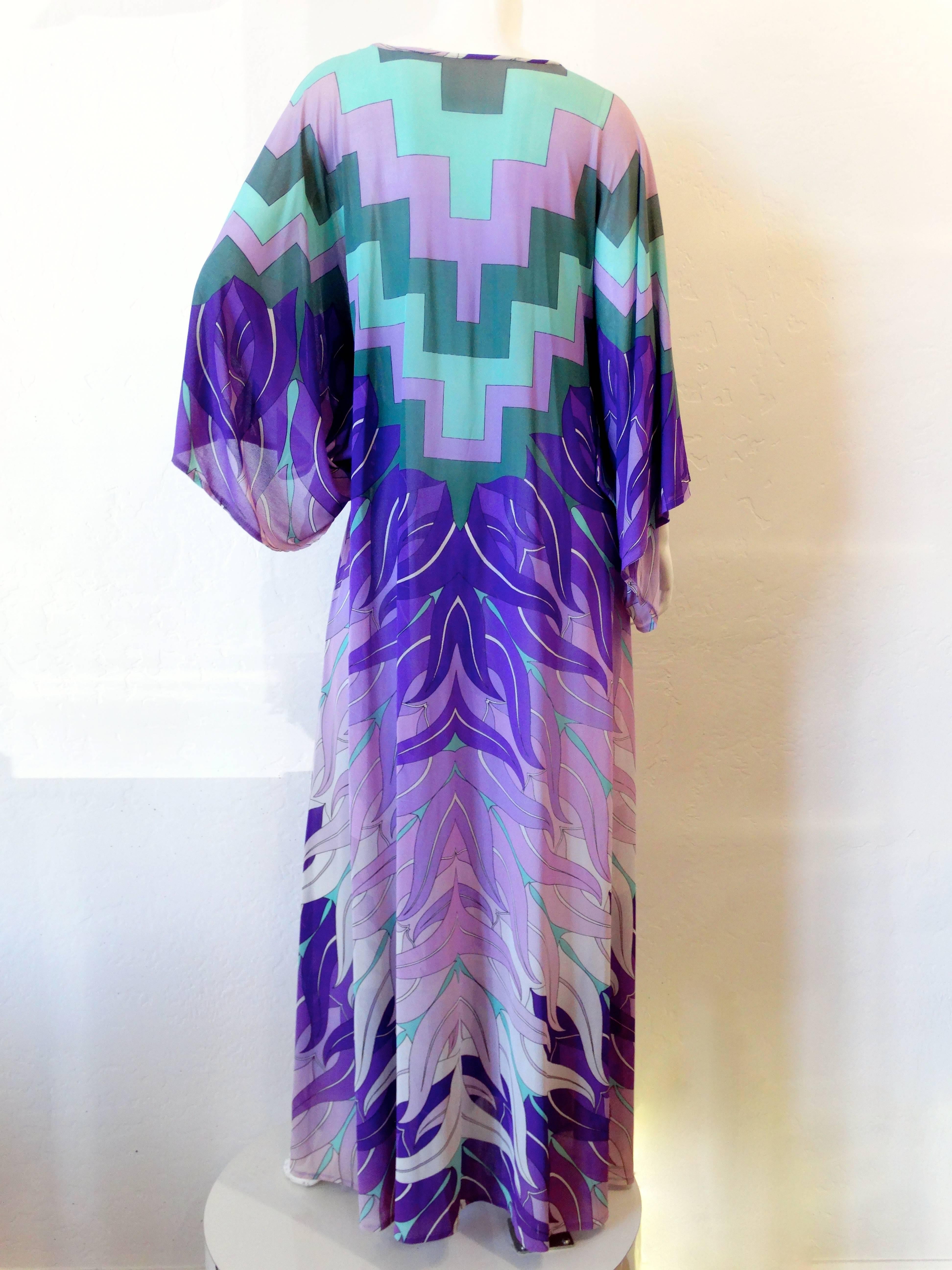 1970's Gottex Kimono Sleeve Caftan Maxi Dress In Excellent Condition In Scottsdale, AZ
