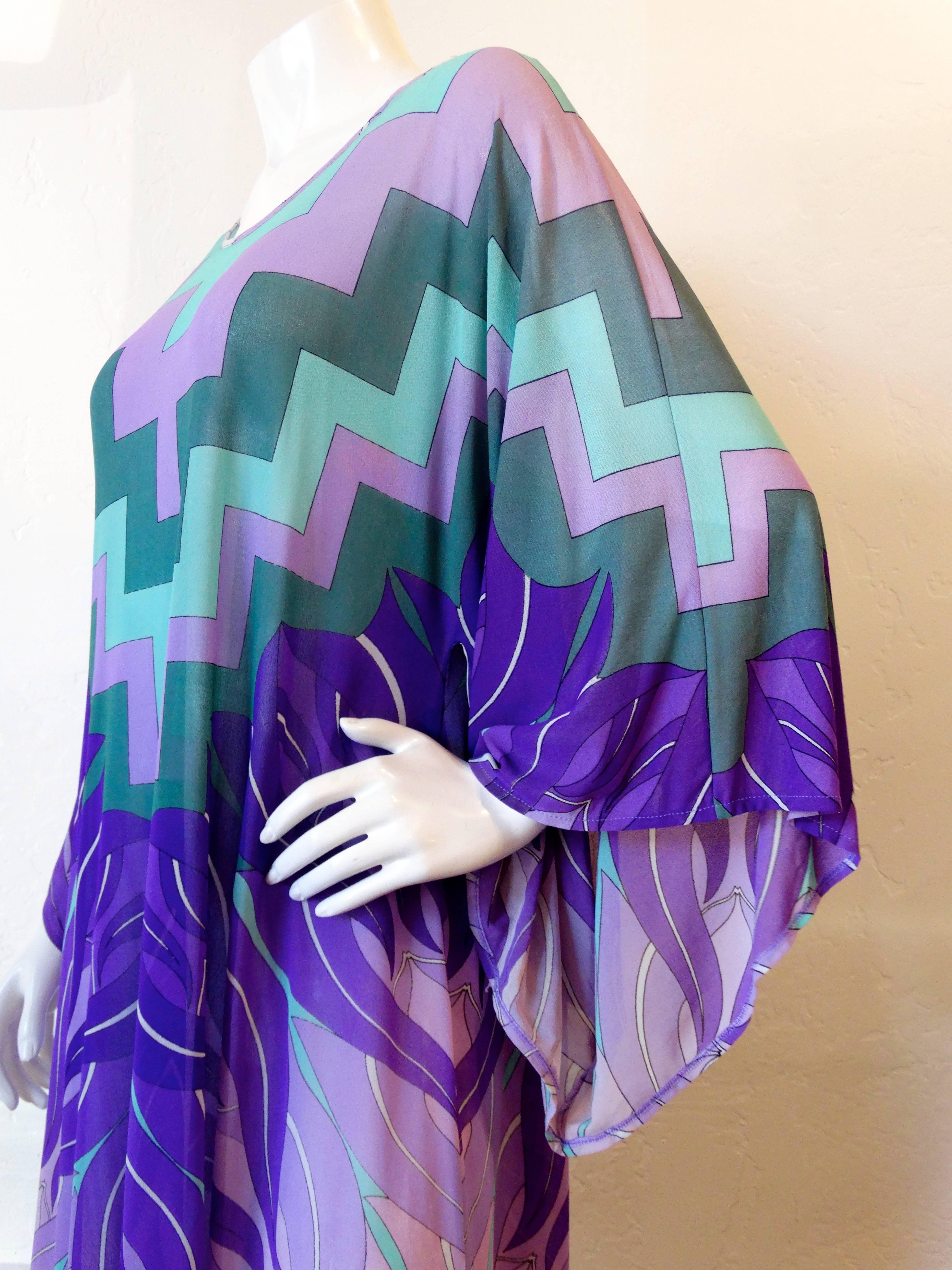 1970's Gottex Kimono Sleeve Caftan Maxi Dress 1