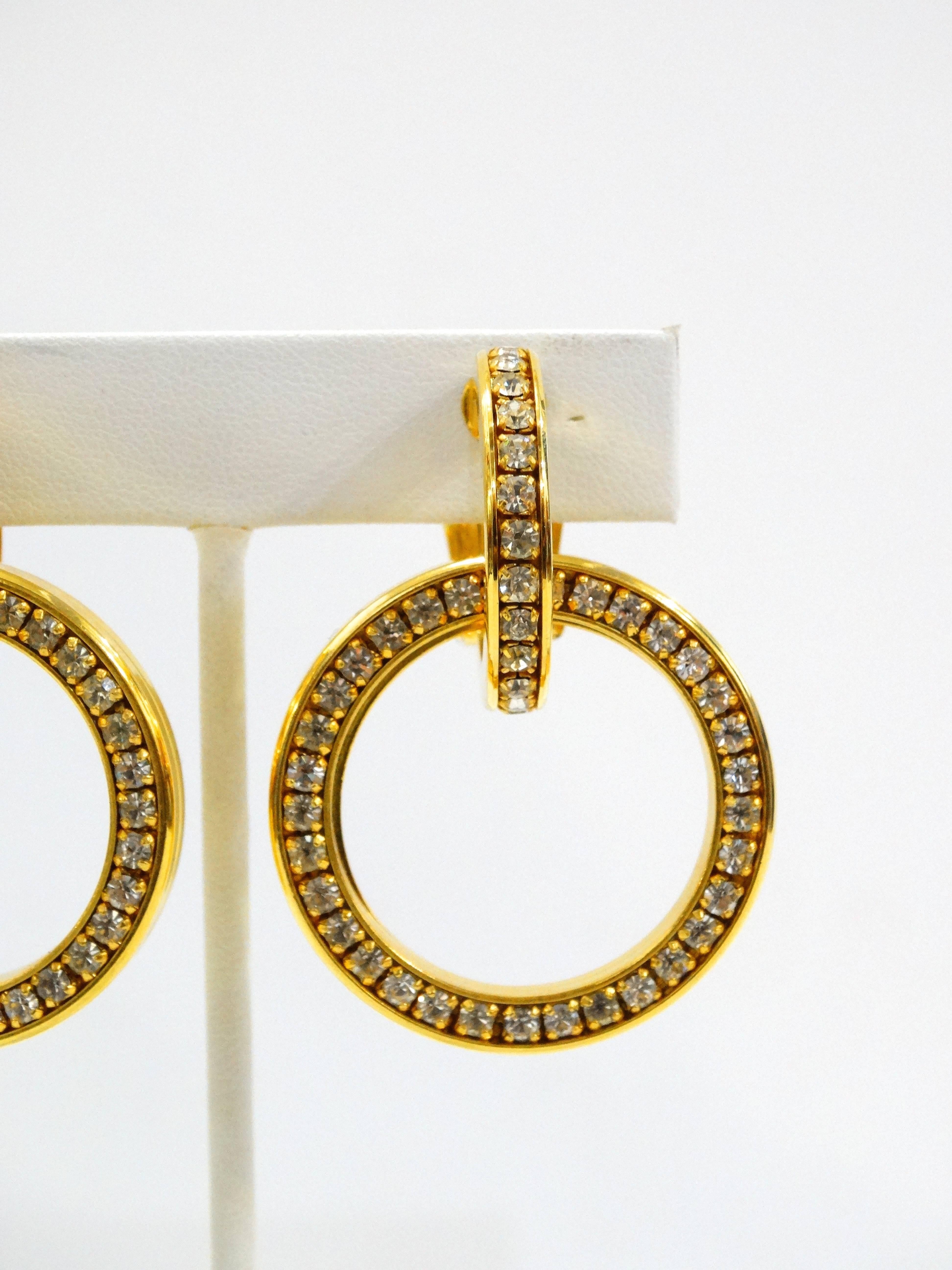 Classic Valentino Rhinestone Circle Hoop Earrings Circa 1970s  In Excellent Condition In Scottsdale, AZ