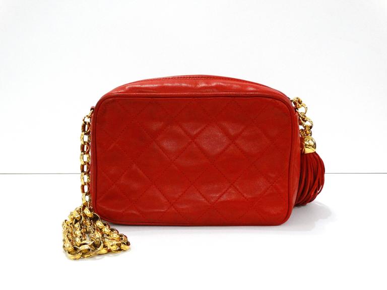 Chanel Lipstick Red Quilted Lambskin Camera Bag with Tassel at 1stDibs