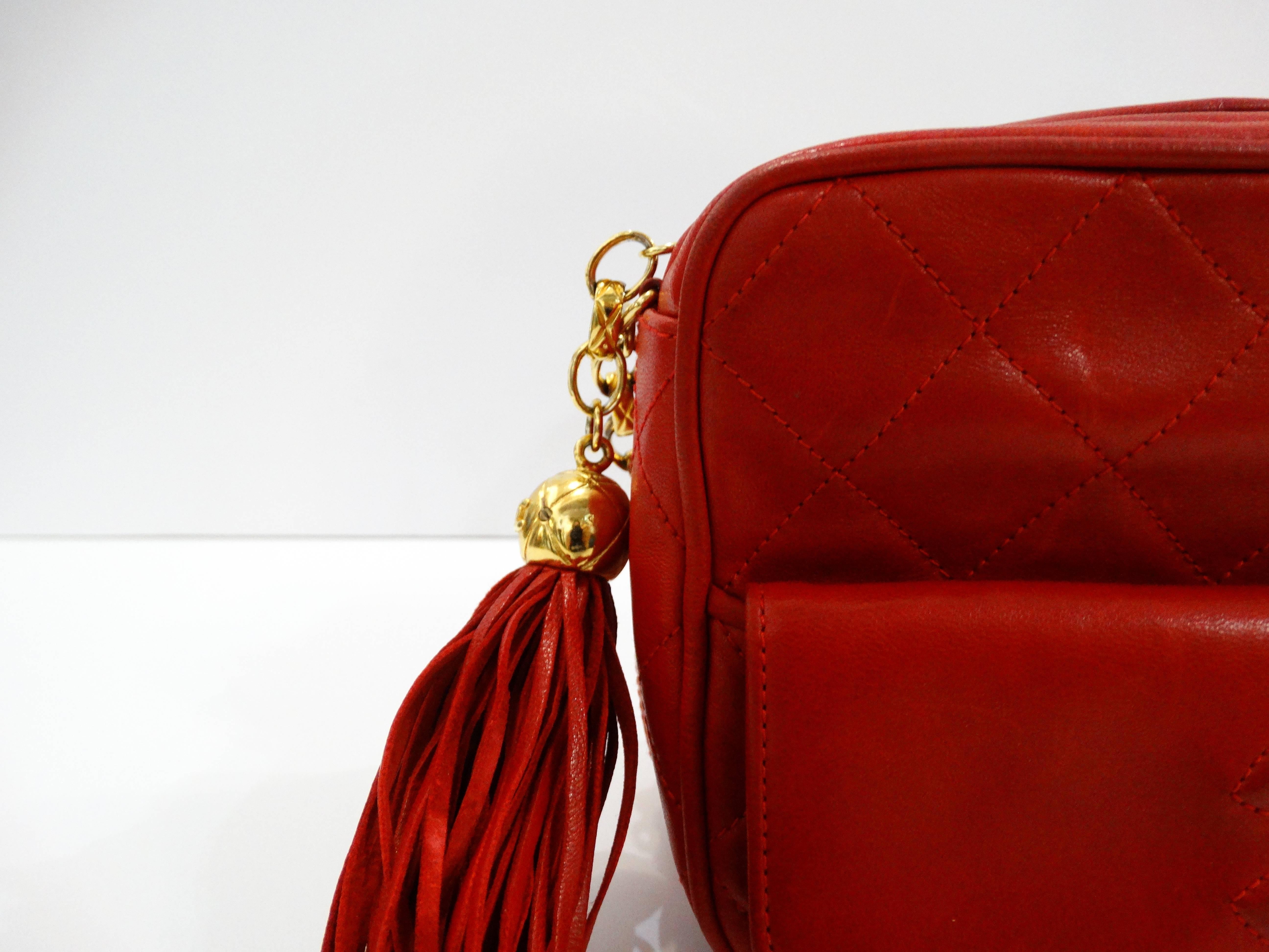 Chanel Lipstick Red Quilted Lambskin Camera Bag with Tassel  3