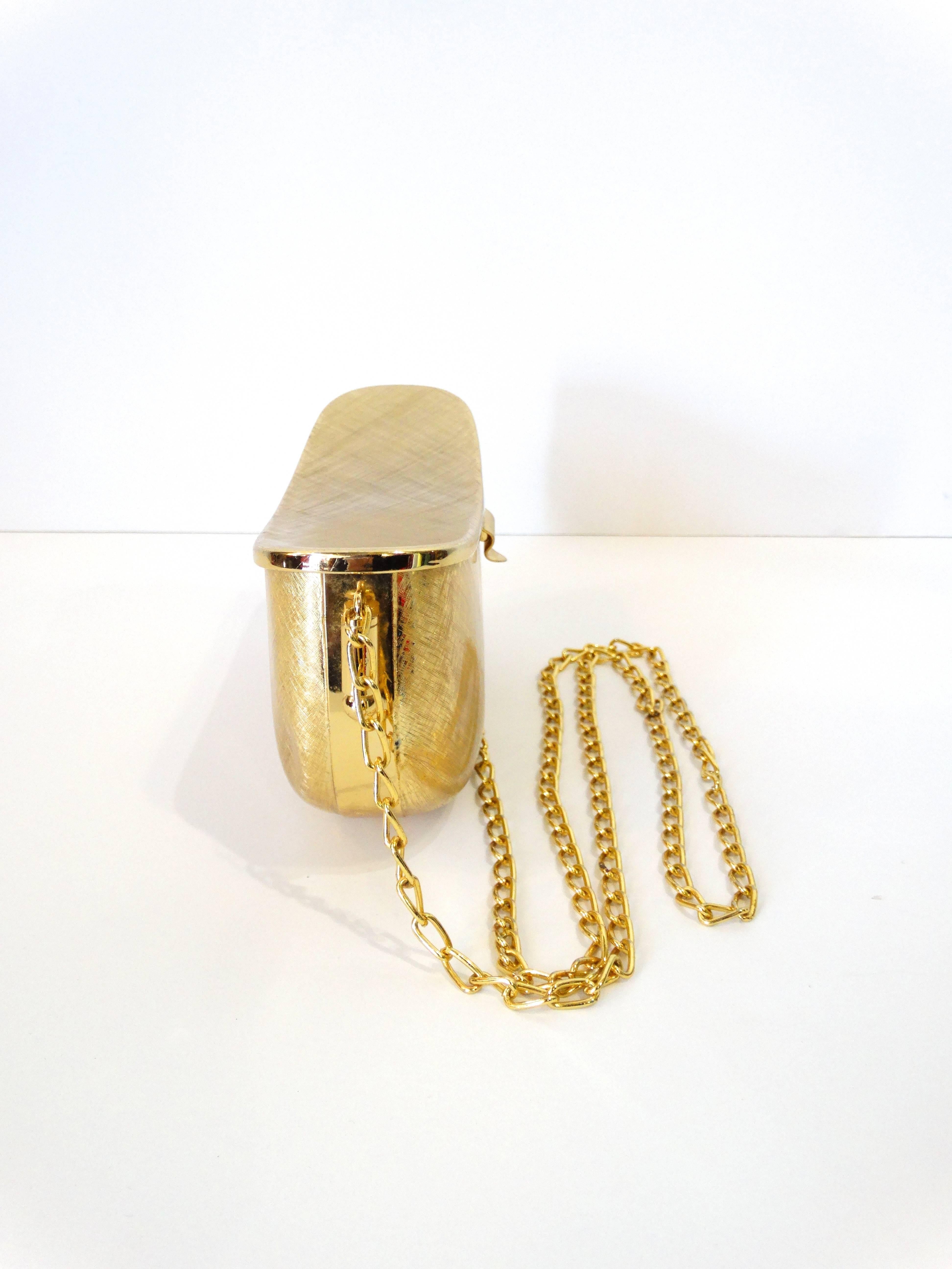 Chic 1980s Rodo Brushed Gold Metal Bean Clutch  1