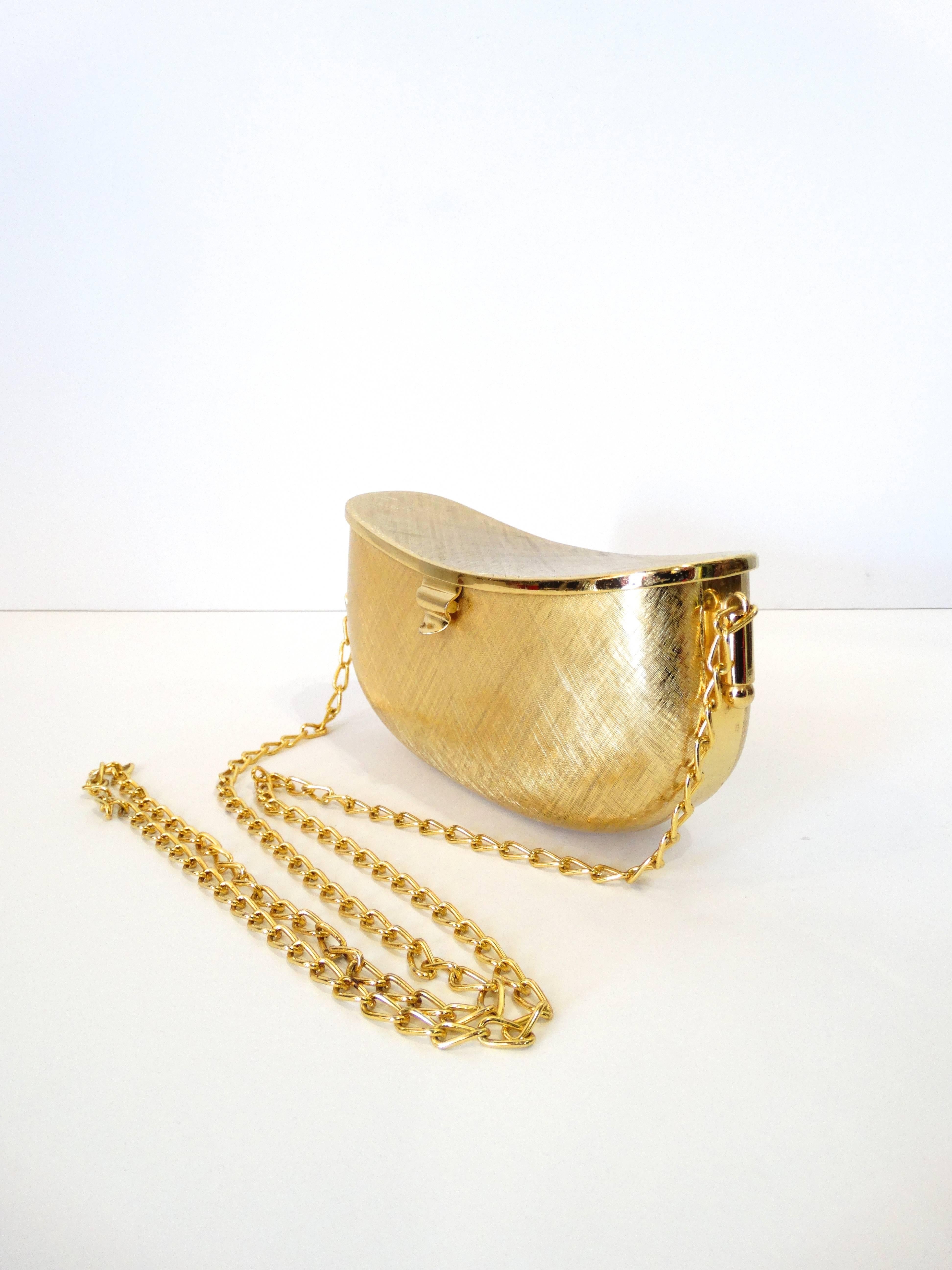 Chic 1980s Rodo Brushed Gold Metal Bean Clutch  2